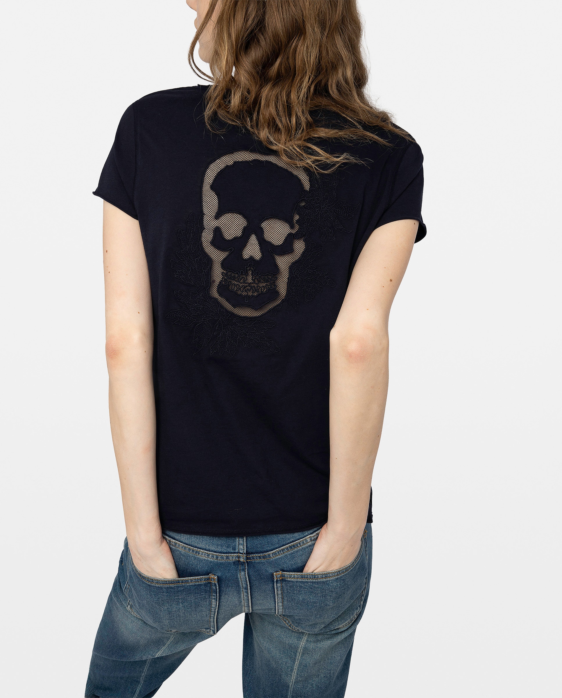 Camiseta tunecina de mujer de manga corta de algodón con rejilla - Zadig & Voltaire - Azul marino Azul marino-2