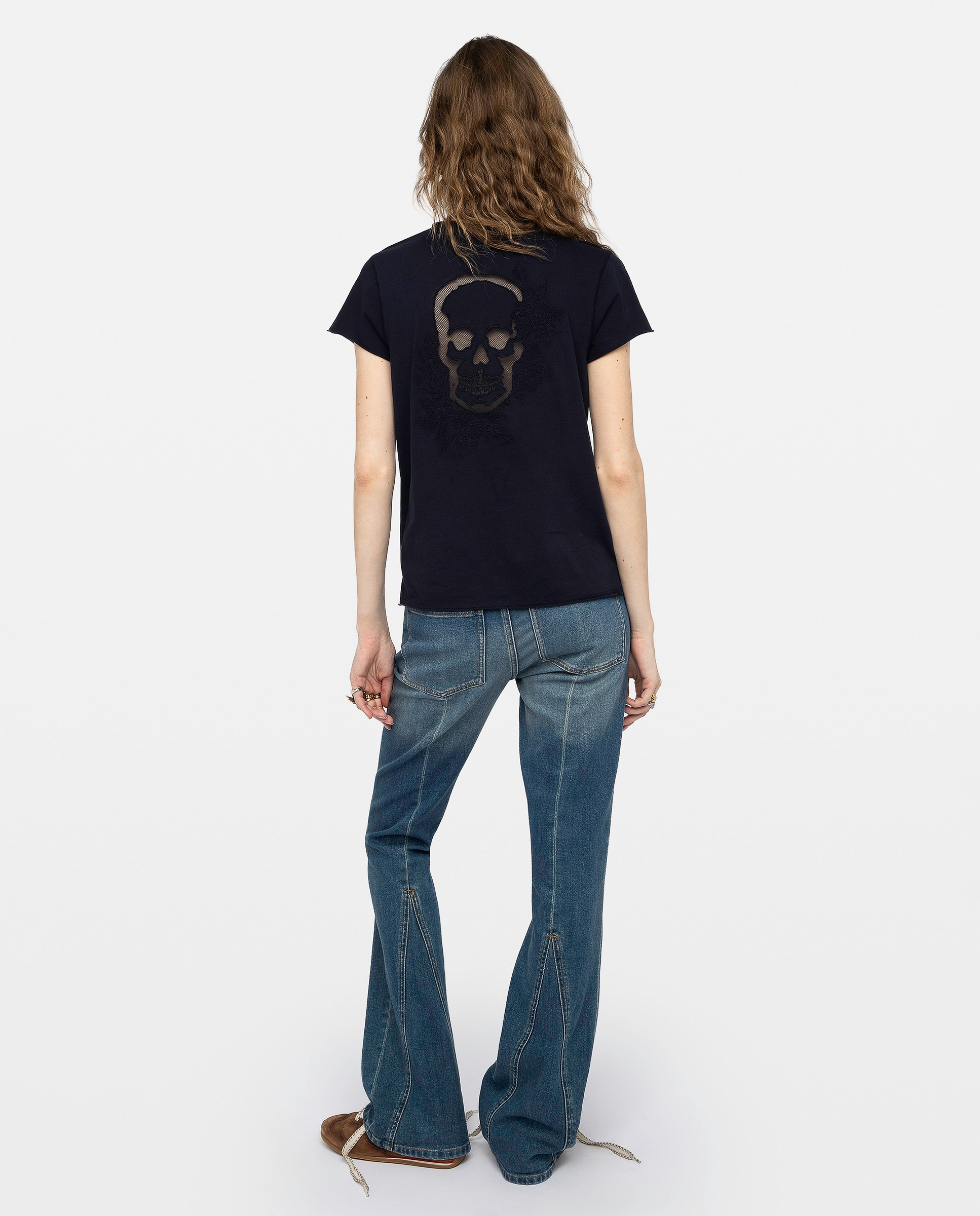Camiseta tunecina de mujer de manga corta de algodón con rejilla - Zadig & Voltaire - Azul marino Azul marino-6