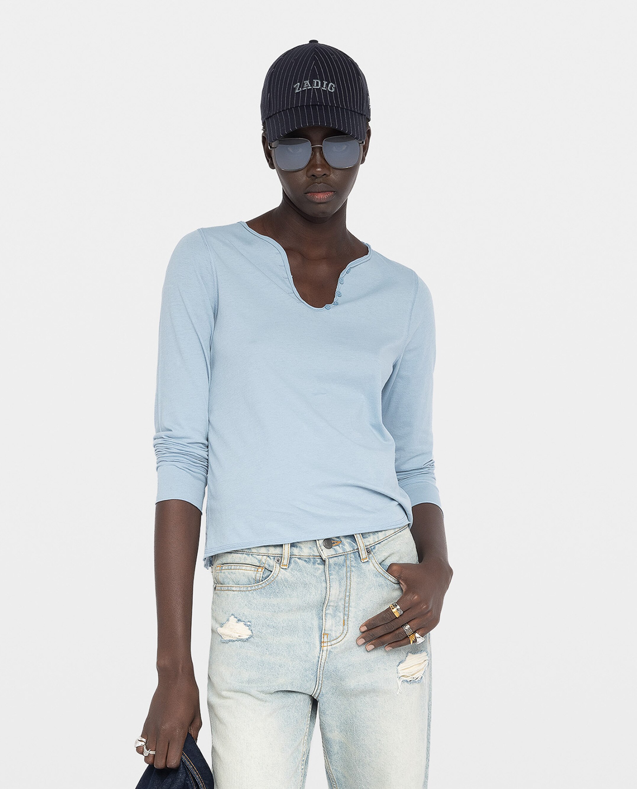 Zadig & Voltaire - Camiseta tunecina de mujer de manga larga de algodón con strass.