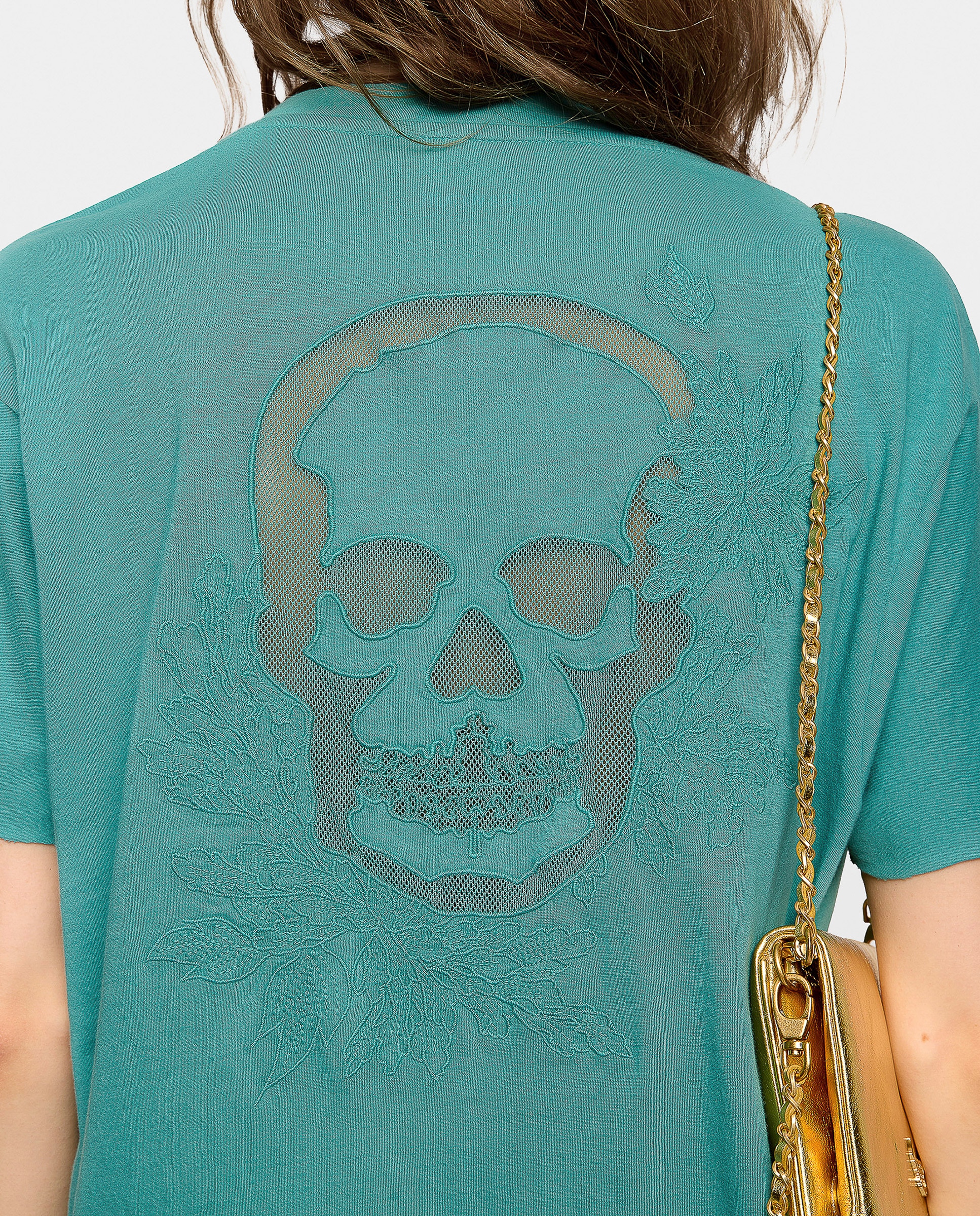 Camiseta de mujer 100% algodón manga corta cuello pico - Zadig & Voltaire - Azul Turquesa Azul Turquesa-5