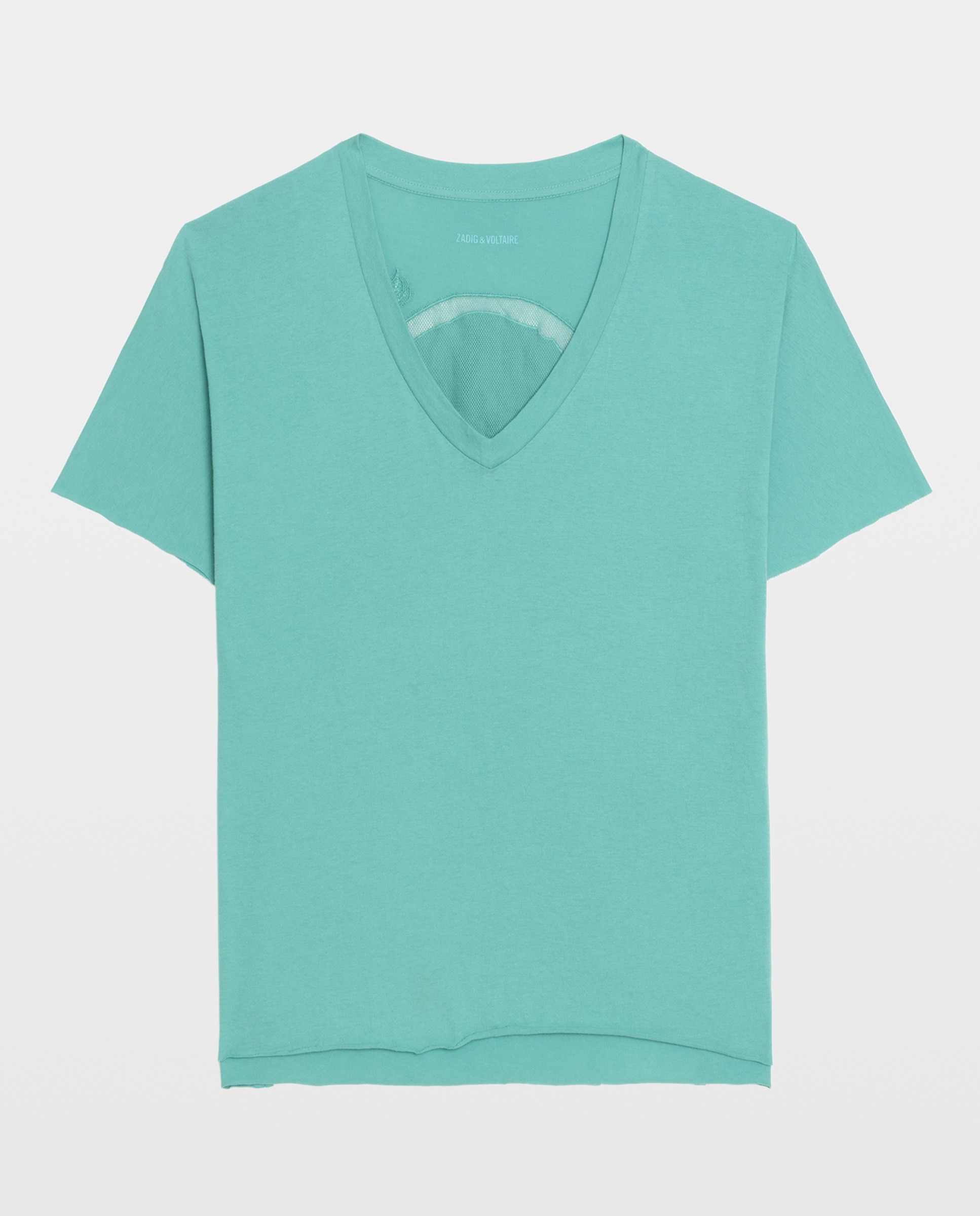 Camiseta de mujer 100% algodón manga corta cuello pico - Zadig & Voltaire - Azul Turquesa Azul Turquesa-6