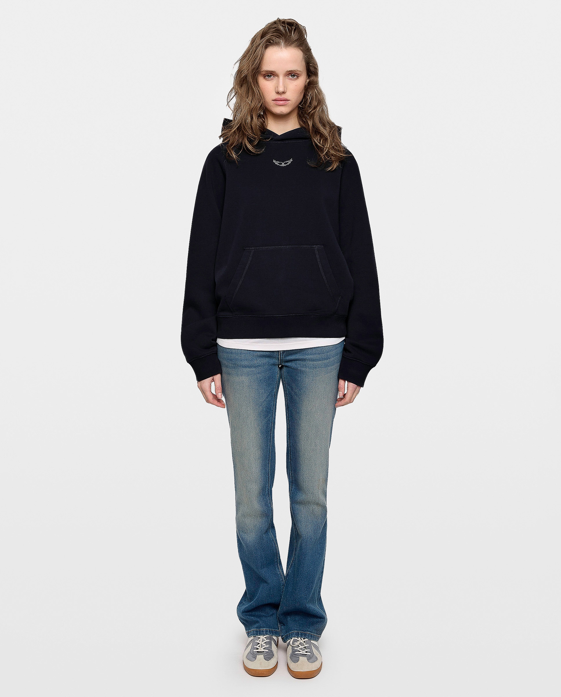 Sudadera con cremallera de mujer con capucha, de mangas largas, en algodón y con strass en la espalda - Zadig & Voltaire - Azul marino Azul marino-4