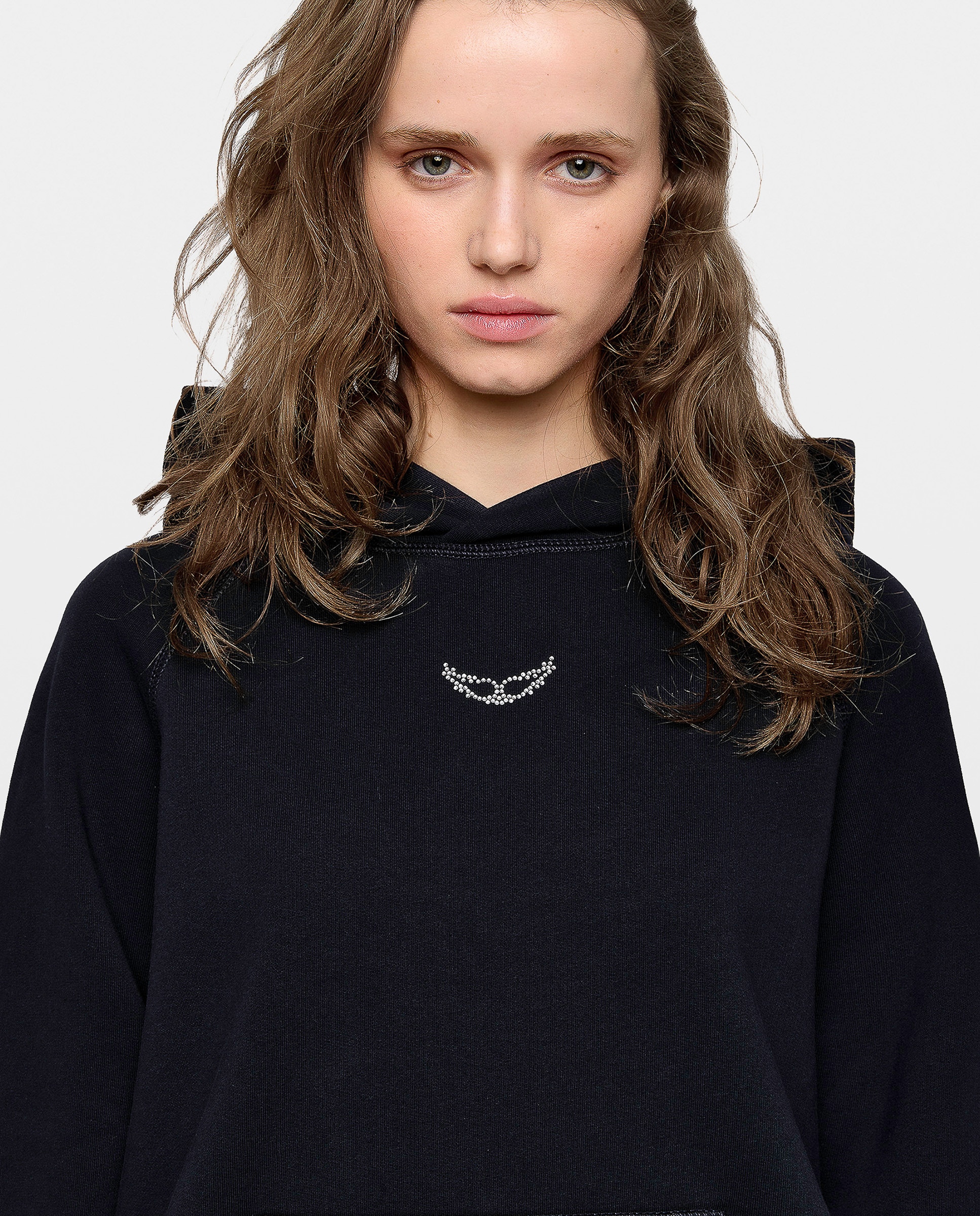 Sudadera con cremallera de mujer con capucha, de mangas largas, en algodón y con strass en la espalda - Zadig & Voltaire - Azul marino Azul marino-5