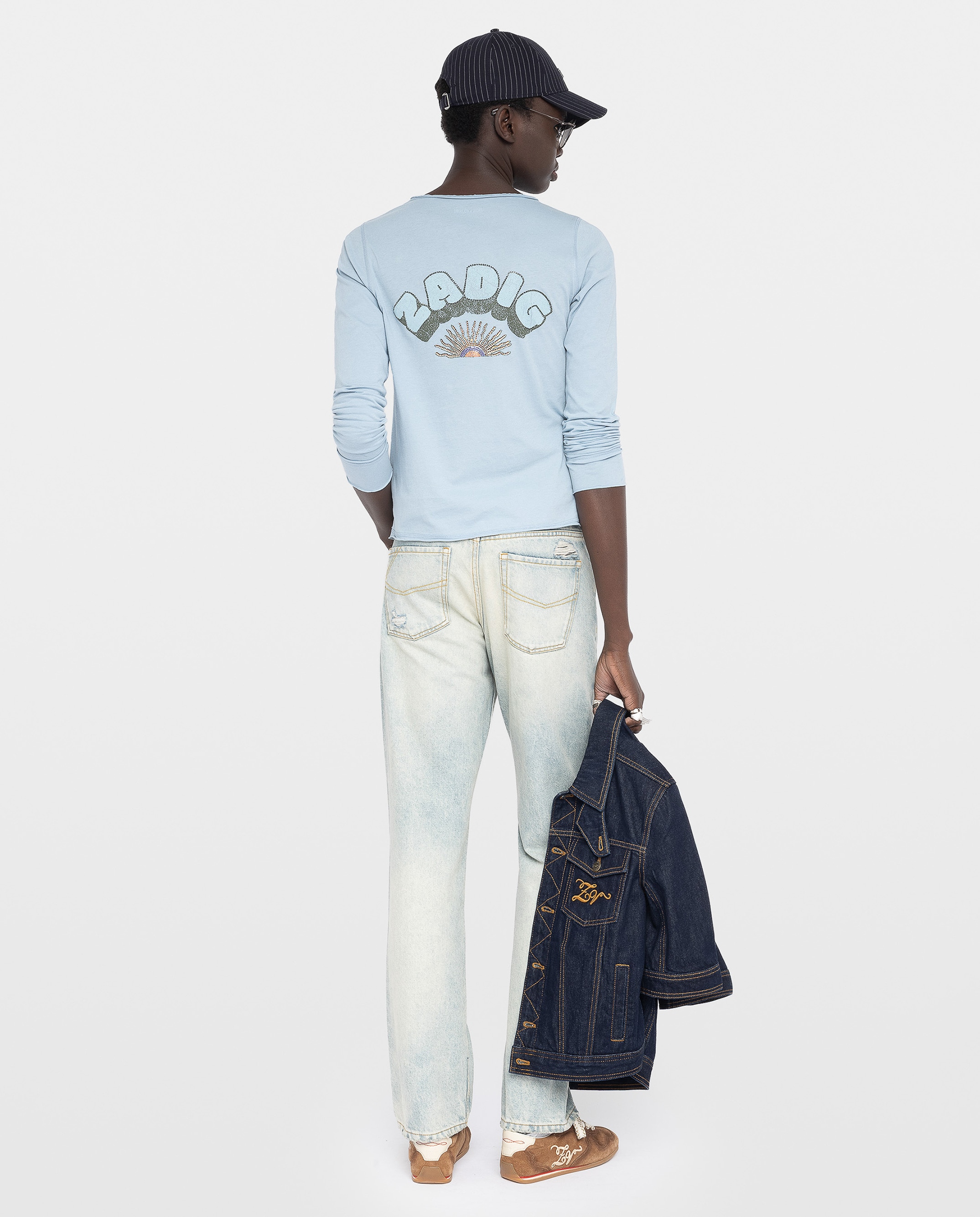 Camiseta tunecina de mujer de manga larga de algodón con strass - Zadig & Voltaire - Azul Azul-2