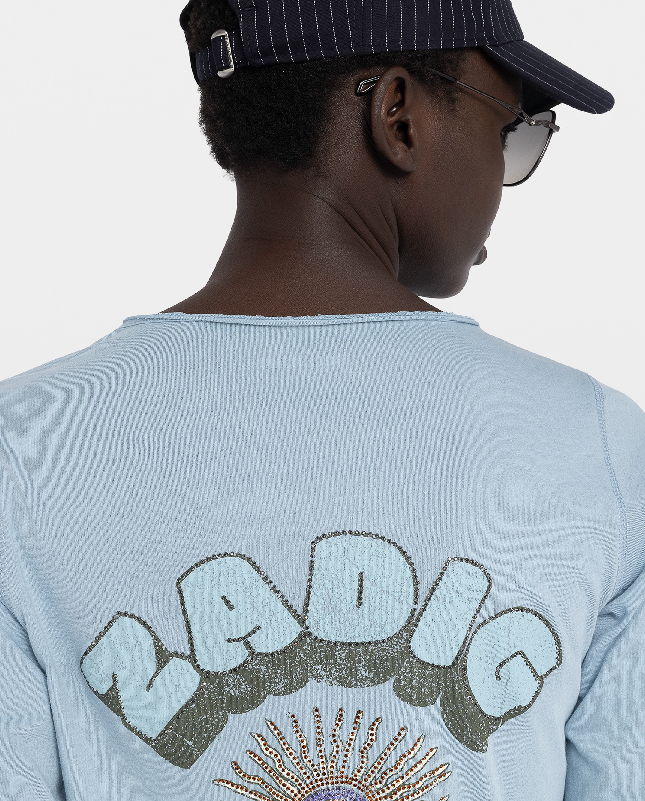 Camiseta tunecina de mujer de manga larga de algodón con strass - Zadig & Voltaire - Azul Azul-5
