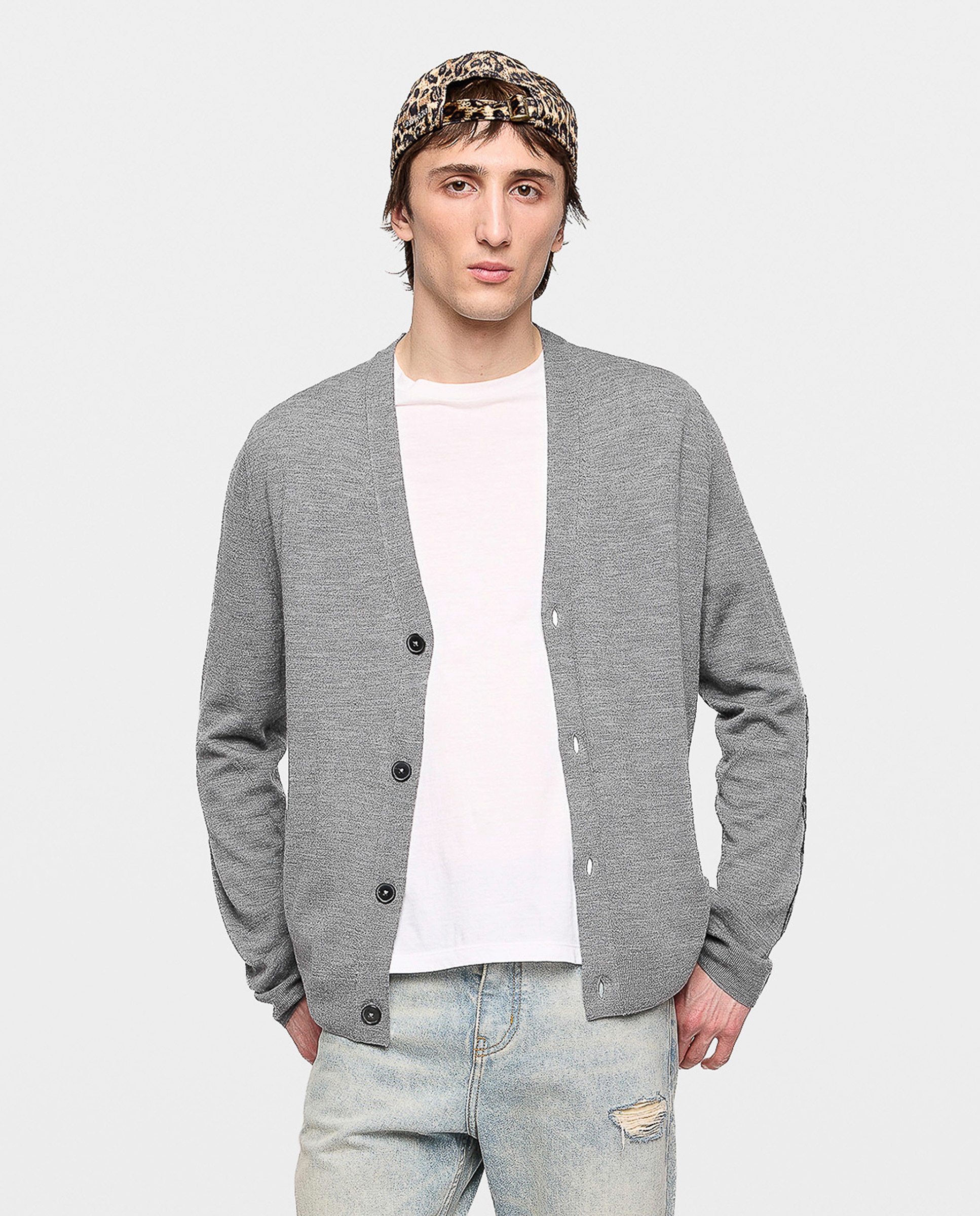 Imagen 0 de Cárdigan para hombre de pura lana con cuello de pico abotonado Gris