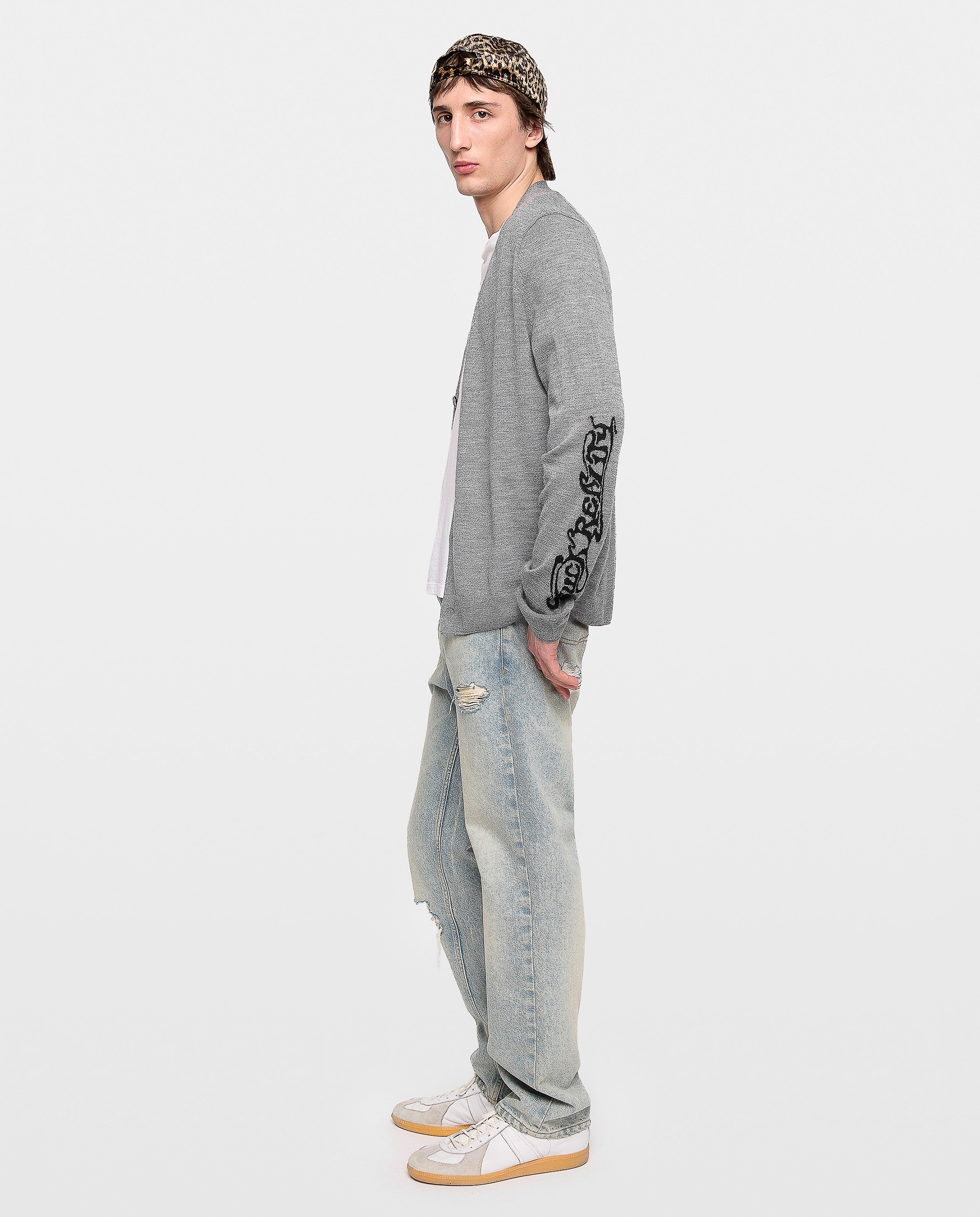Cárdigan para hombre de pura lana con cuello de pico abotonado - Zadig & Voltaire - Gris Gris-3