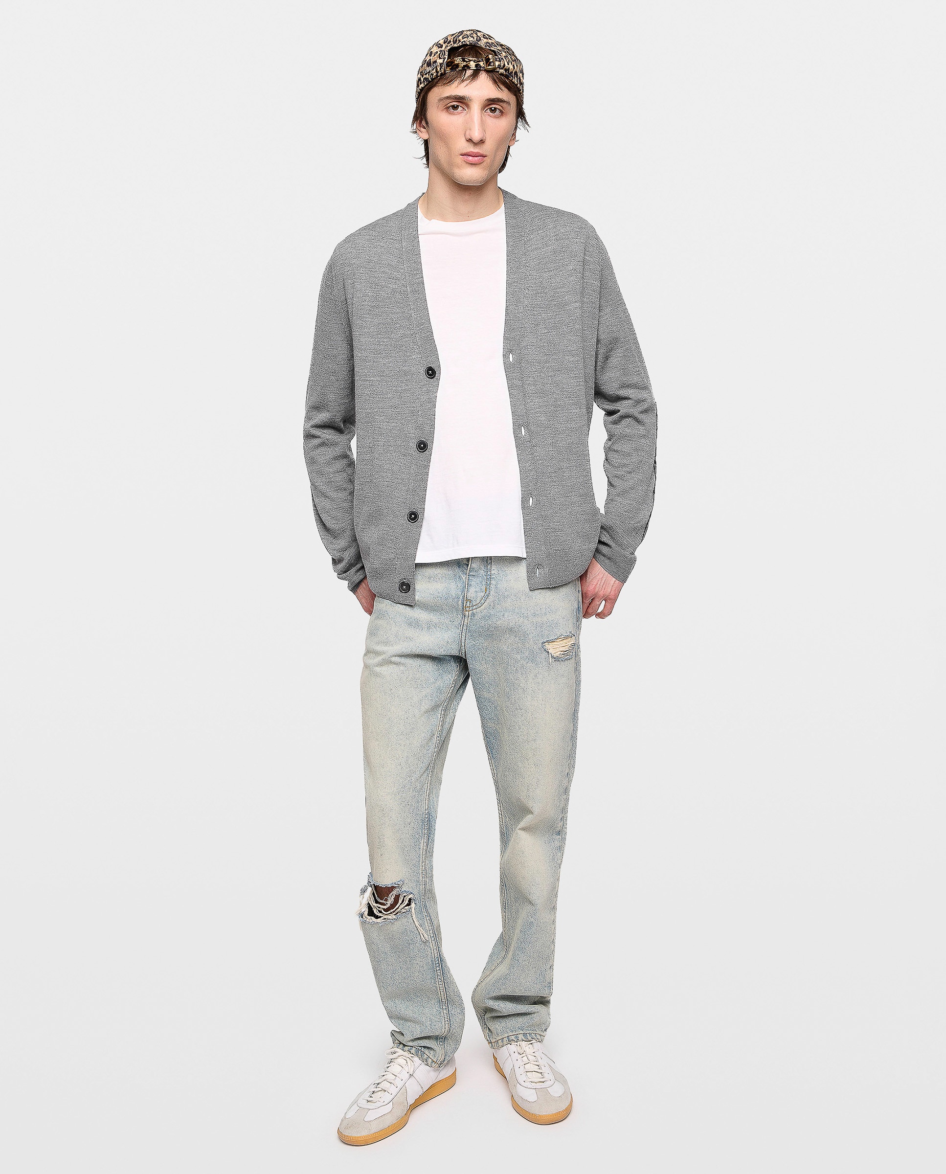Cárdigan para hombre de pura lana con cuello de pico abotonado - Zadig & Voltaire - Gris Gris-4