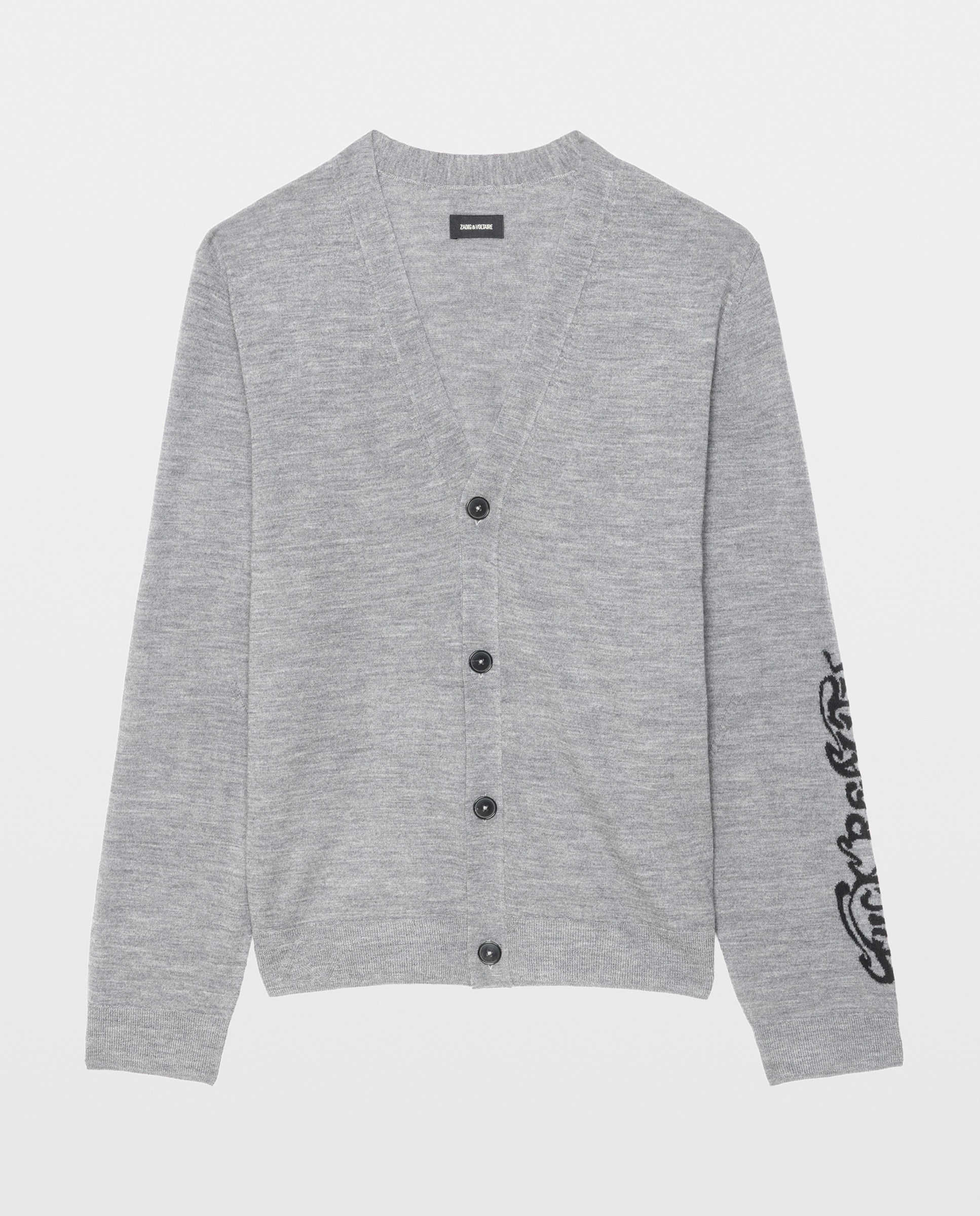 Cárdigan para hombre de pura lana con cuello de pico abotonado - Zadig & Voltaire - Gris Gris-6