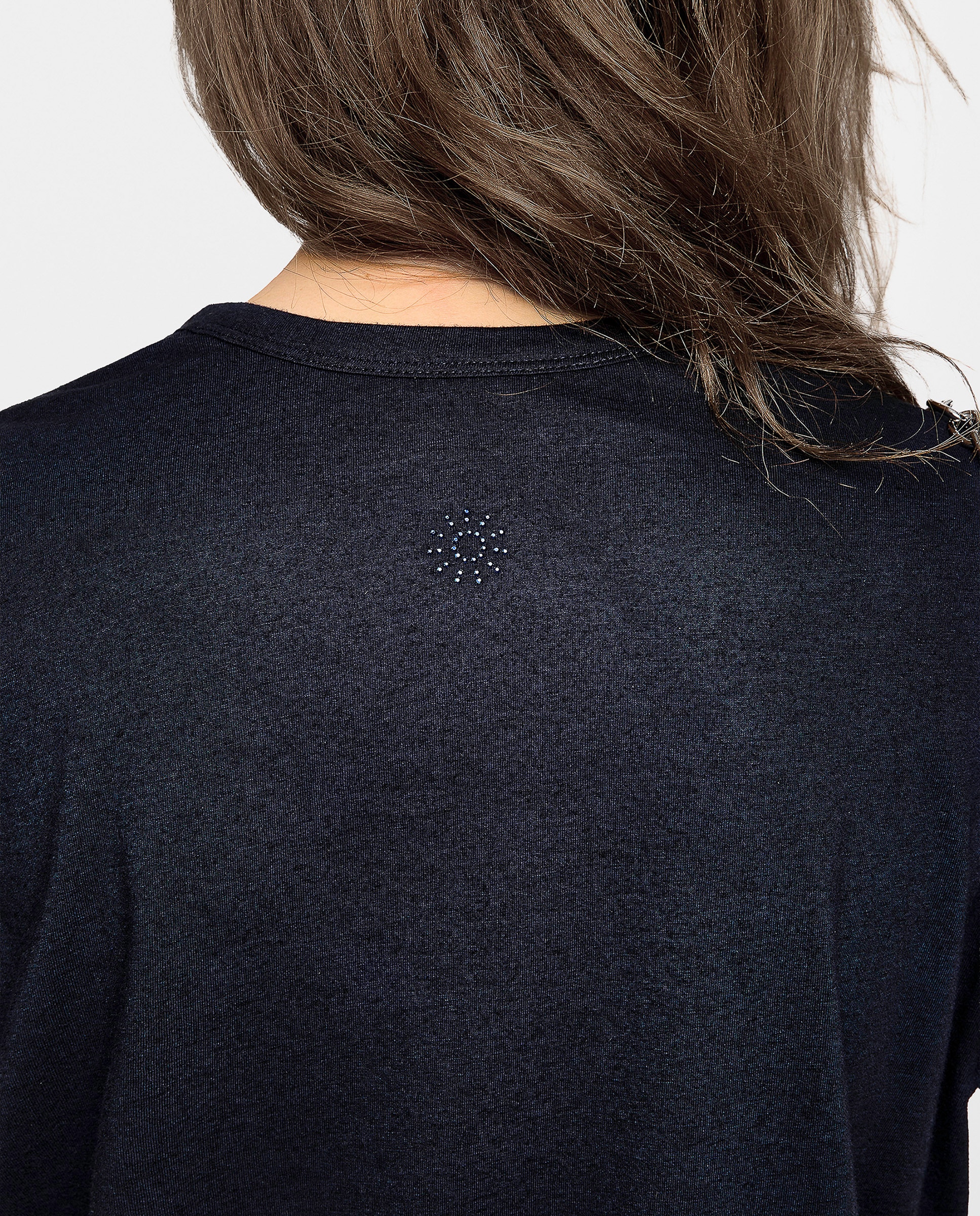 Camiseta de mujer de cuello pico, con strass y manga corta de algodón - Zadig & Voltaire - Azul marino Azul marino-6