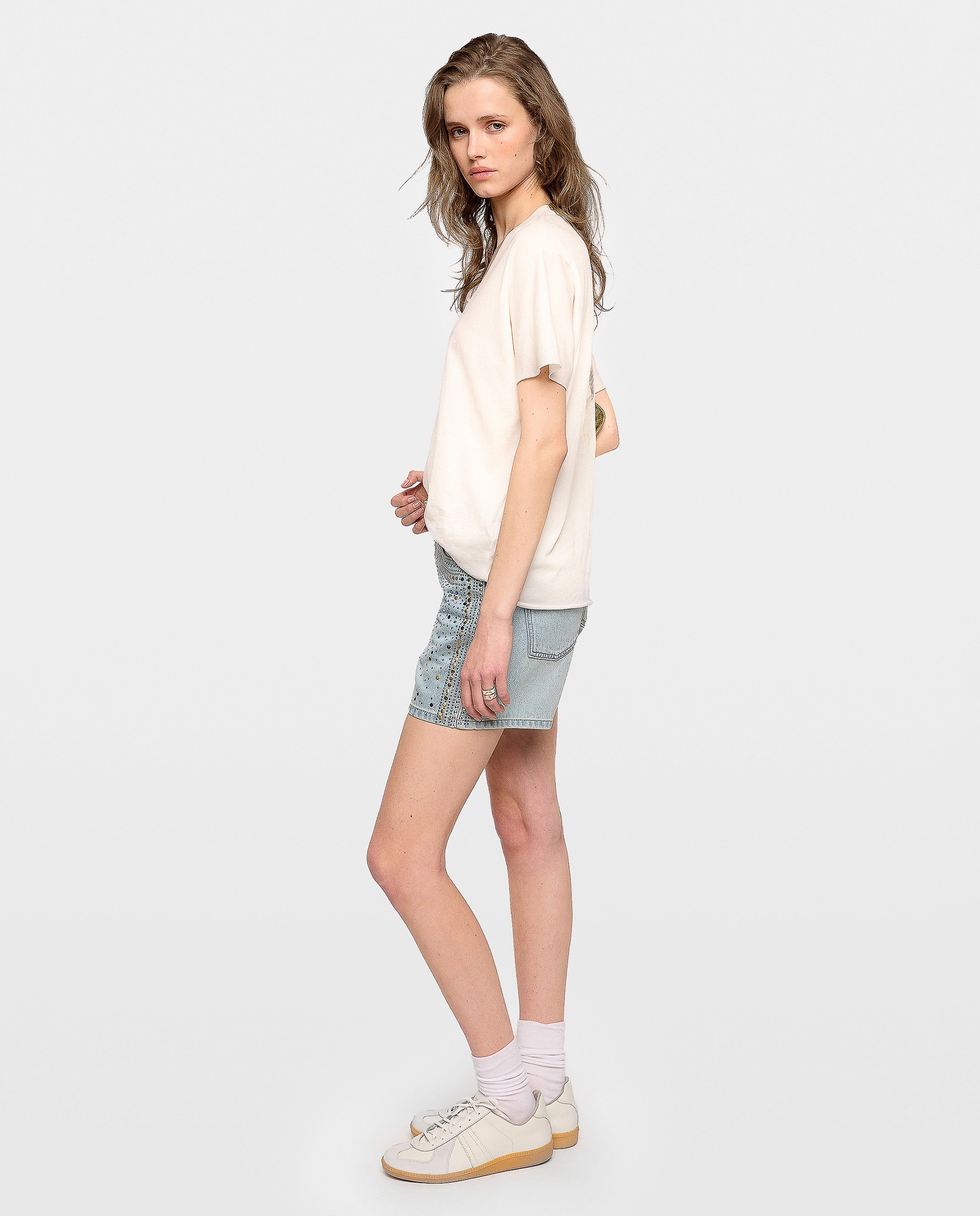 Camiseta de mujer 100% algodón manga corta cuello pico - Zadig & Voltaire - Blanco Blanco-3