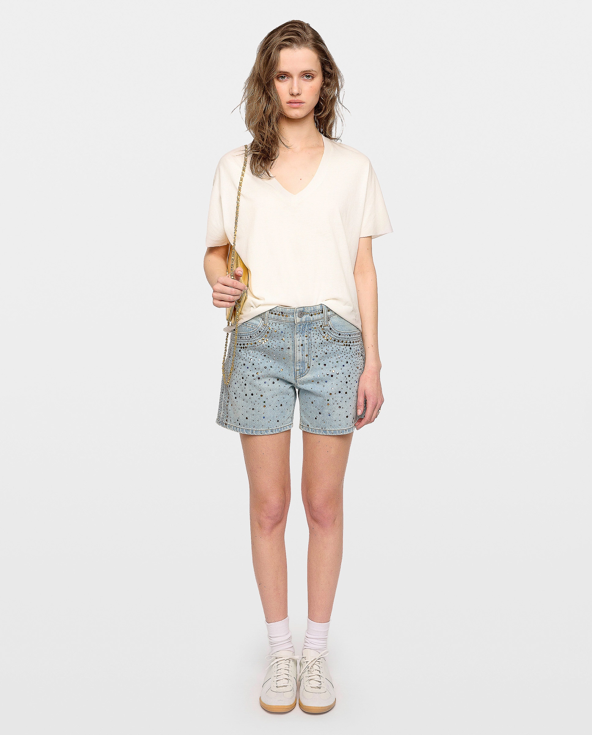 Camiseta de mujer 100% algodón manga corta cuello pico - Zadig & Voltaire - Blanco Blanco-4