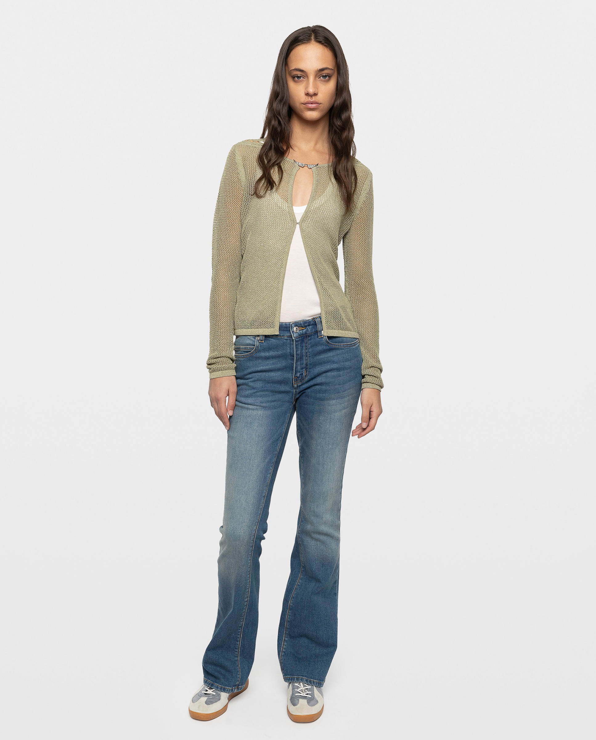 Cárdigan de mujer de algodón con manga larga y lurex - Zadig & Voltaire - Kaki Kaki-3
