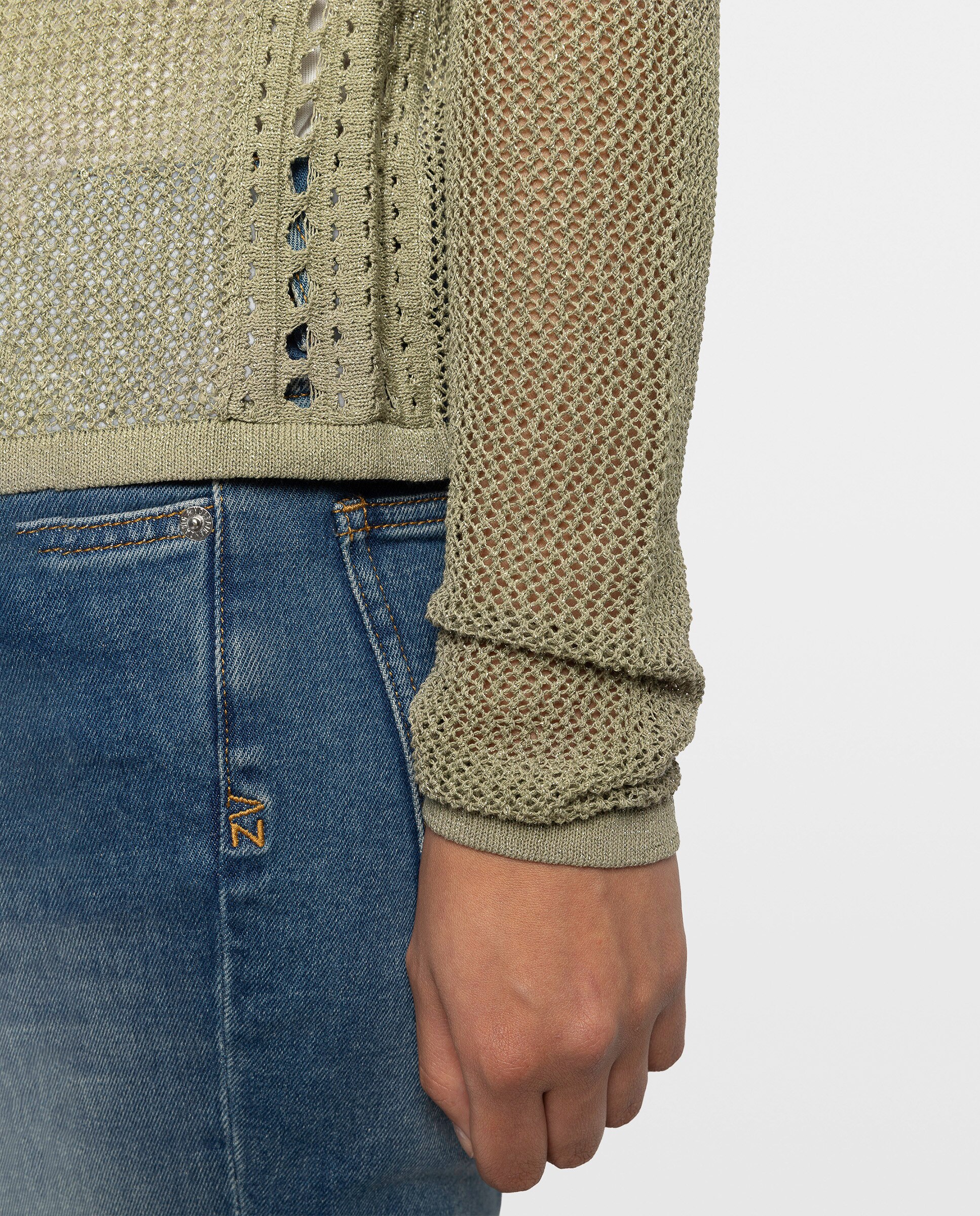 Cárdigan de mujer de algodón con manga larga y lurex - Zadig & Voltaire - Kaki Kaki-5
