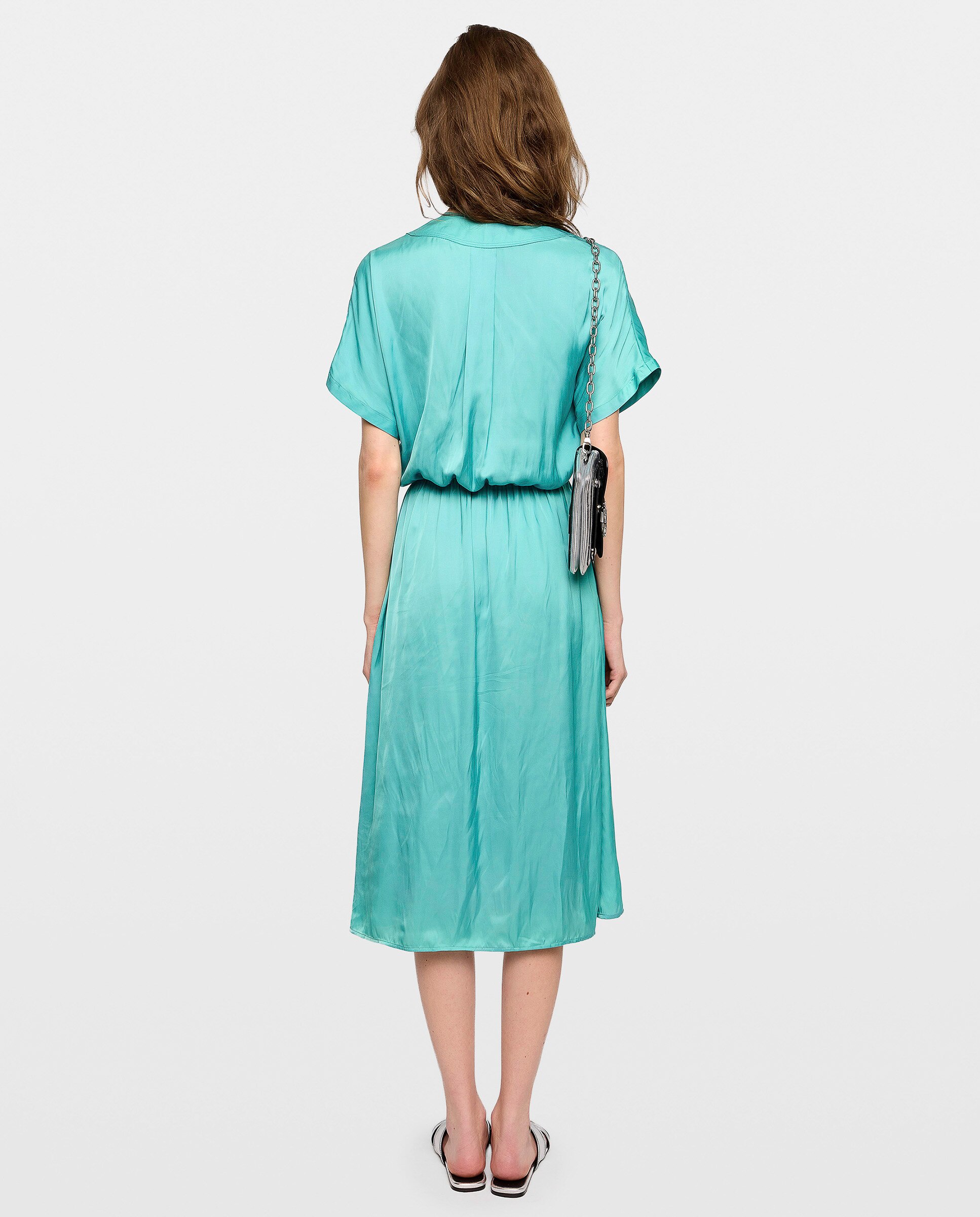 Vestido midi de satén con mangas cortas y cintura elástica - Zadig & Voltaire - Azul Turquesa Azul Turquesa-3