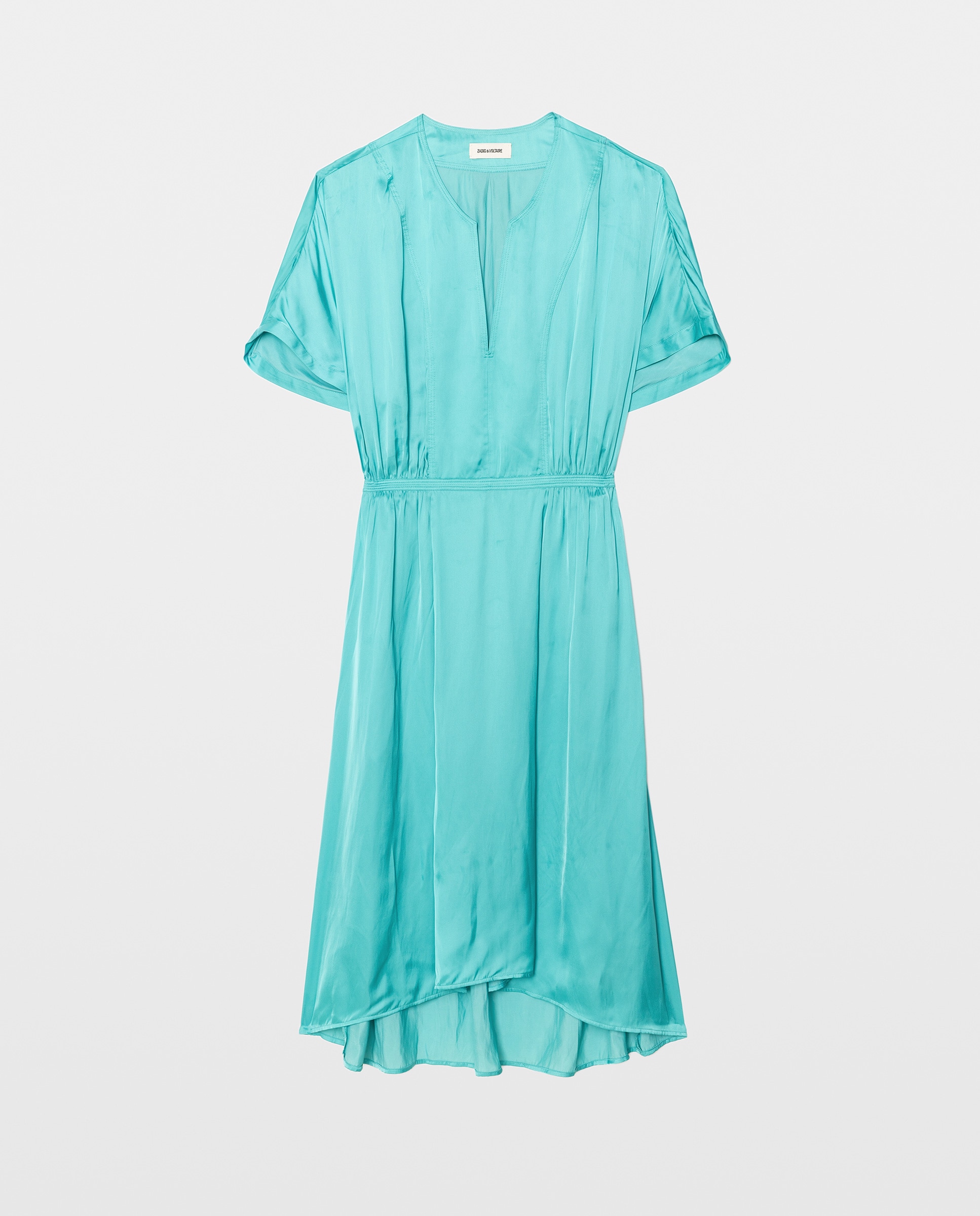 Vestido midi de satén con mangas cortas y cintura elástica - Zadig & Voltaire - Azul Turquesa Azul Turquesa-5