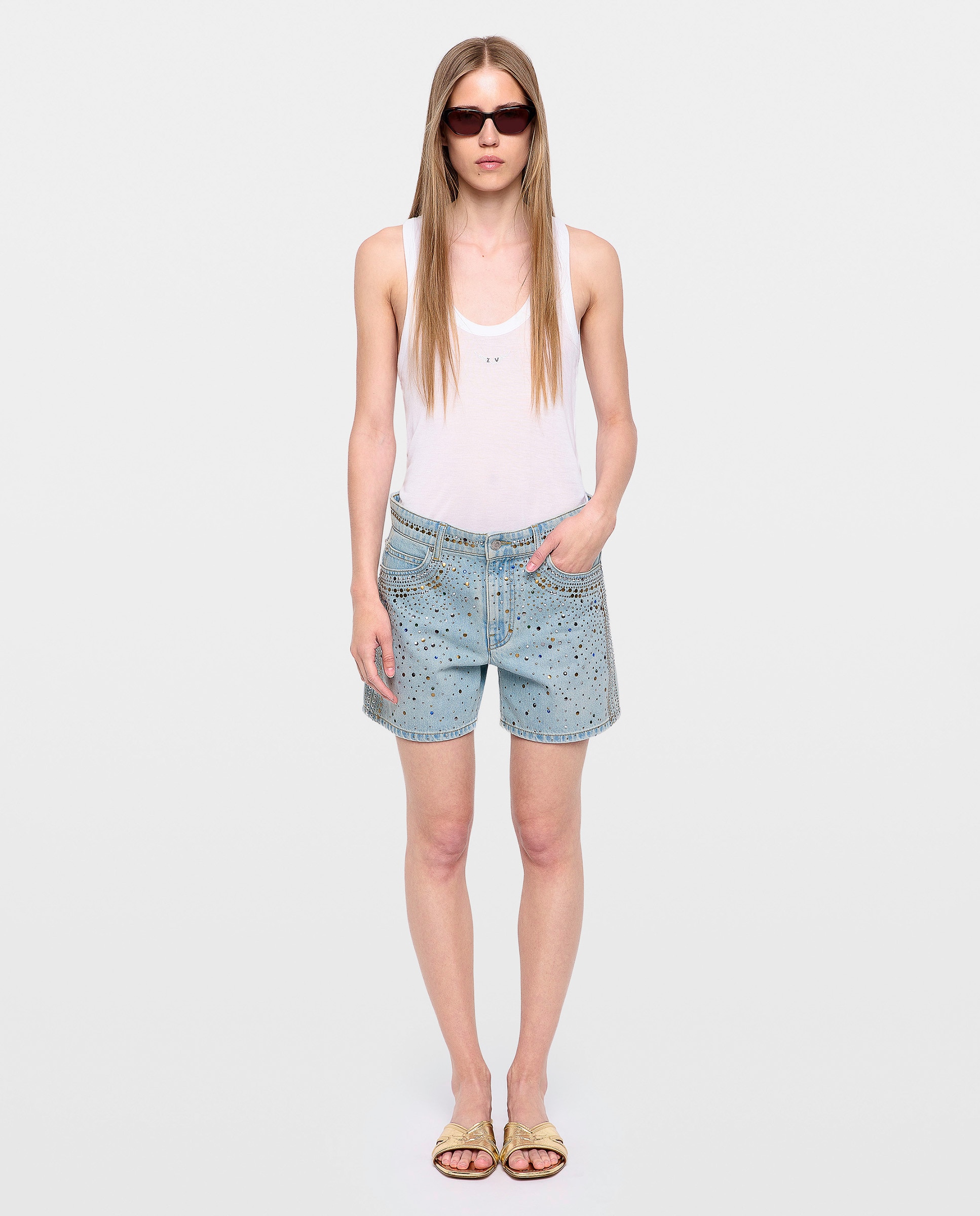 Short denim de mujer con strass y multibolsillo - Zadig & Voltaire - Azul claro Azul claro-1