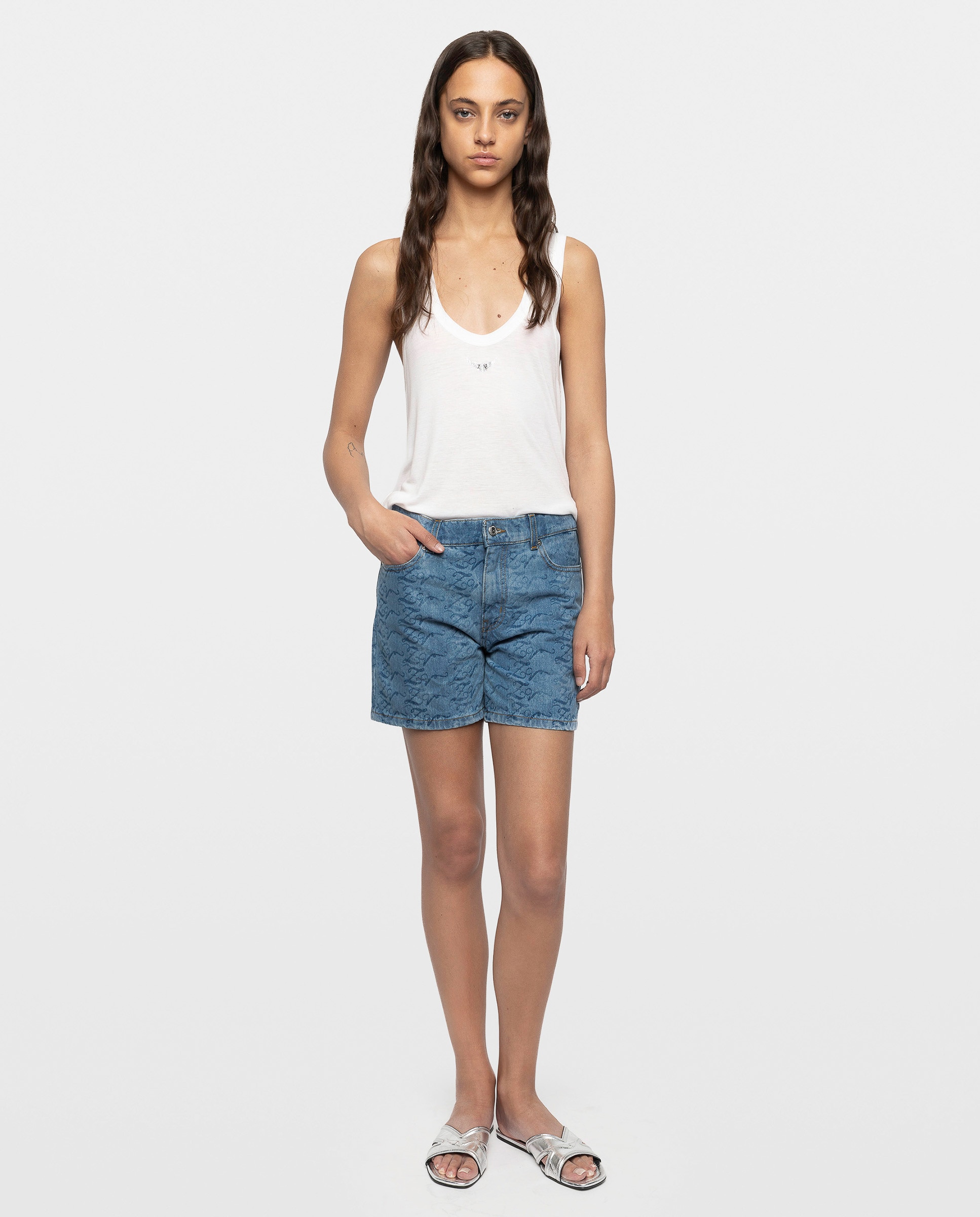 Short vaquero de mujer de corte medio con motivo láser - Zadig & Voltaire - Azul claro Azul claro-1