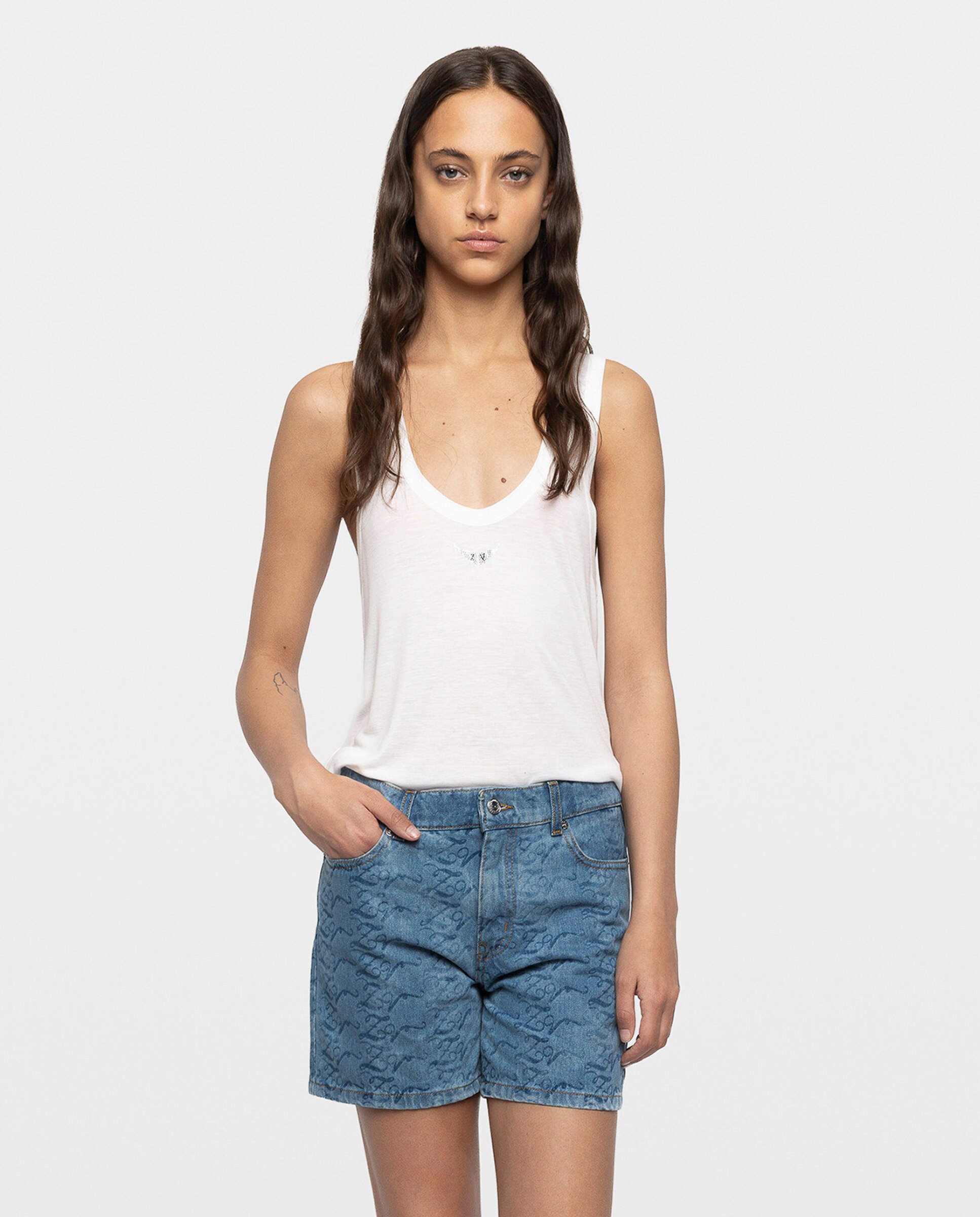 Short vaquero de mujer de corte medio con motivo láser - Zadig & Voltaire - Azul claro Azul claro-3