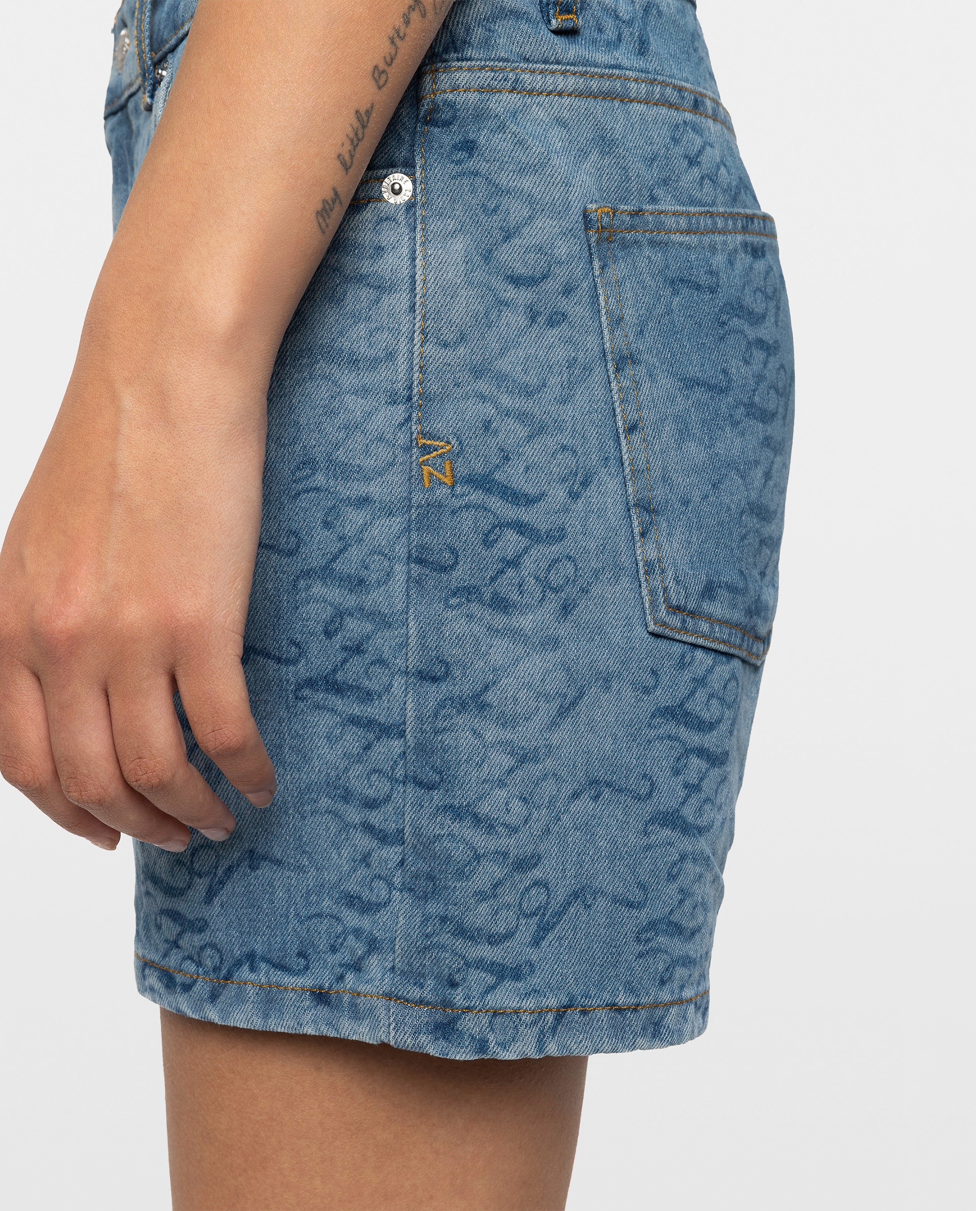 Short vaquero de mujer de corte medio con motivo láser - Zadig & Voltaire - Azul claro Azul claro-4