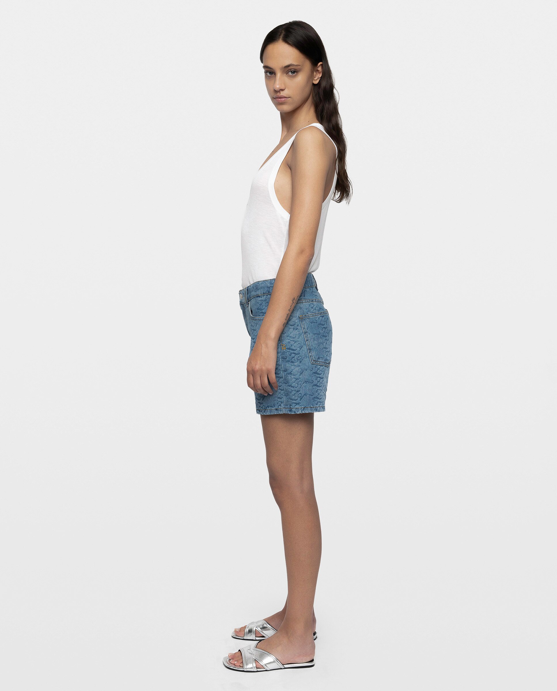 Short vaquero de mujer de corte medio con motivo láser - Zadig & Voltaire - Azul claro Azul claro-5