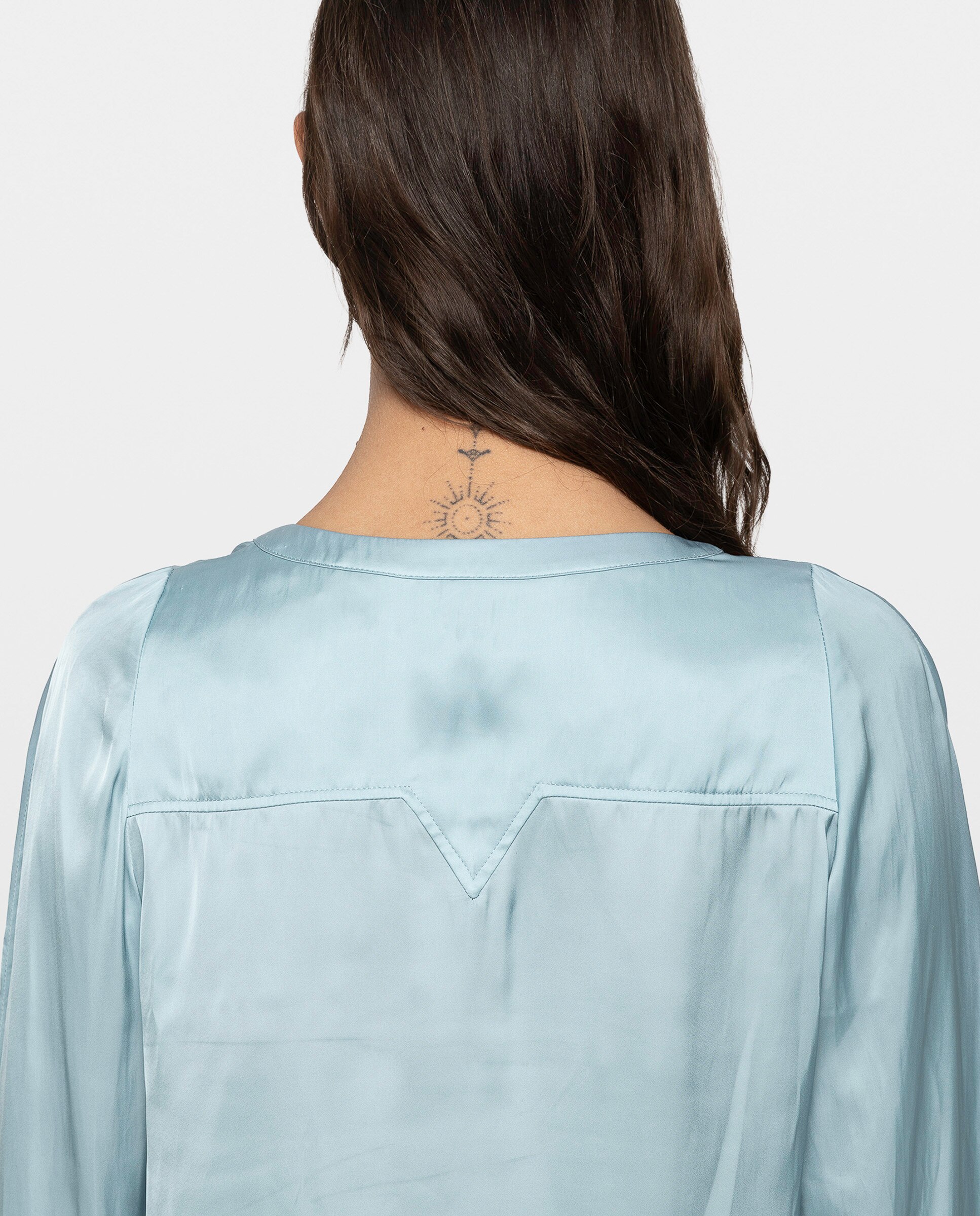 Túnica de mujer de satén japonés y mangas largas - Zadig & Voltaire - Azul Azul-4