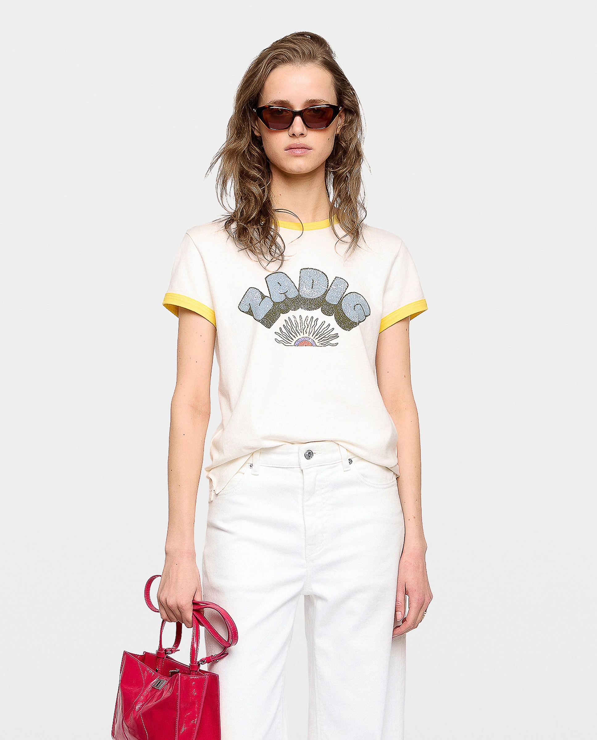 Camiseta de mujer estampada de manga corta de algodón