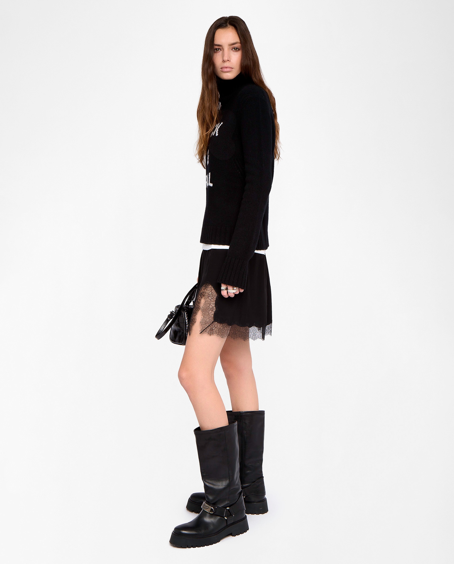 Jersey de mujer 100% lana merino de cuello alto con intarsia - Zadig & Voltaire - Negro Negro-3