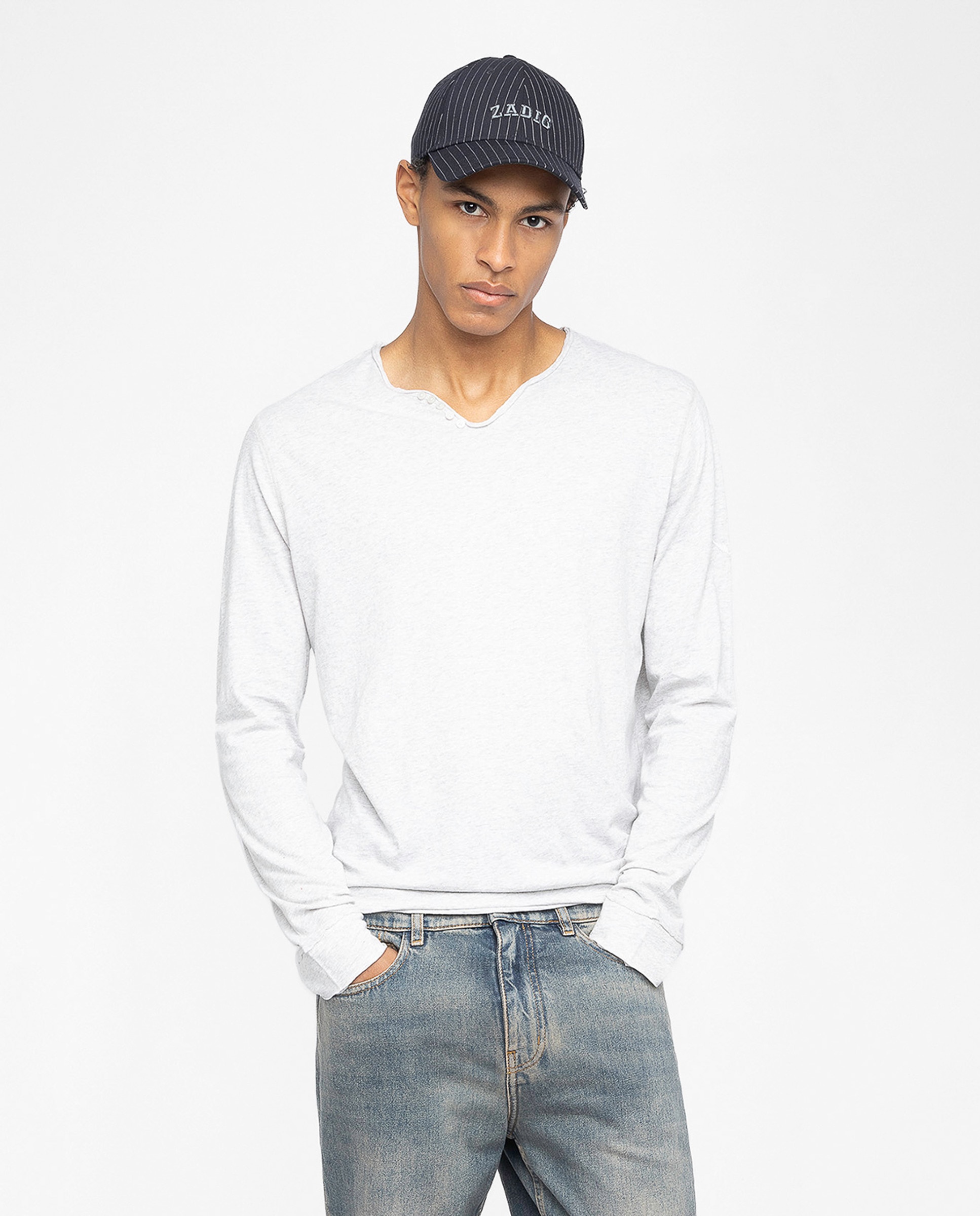Camiseta de manga larga de hombre tunecina de algodón - Zadig & Voltaire - Gris Gris-1