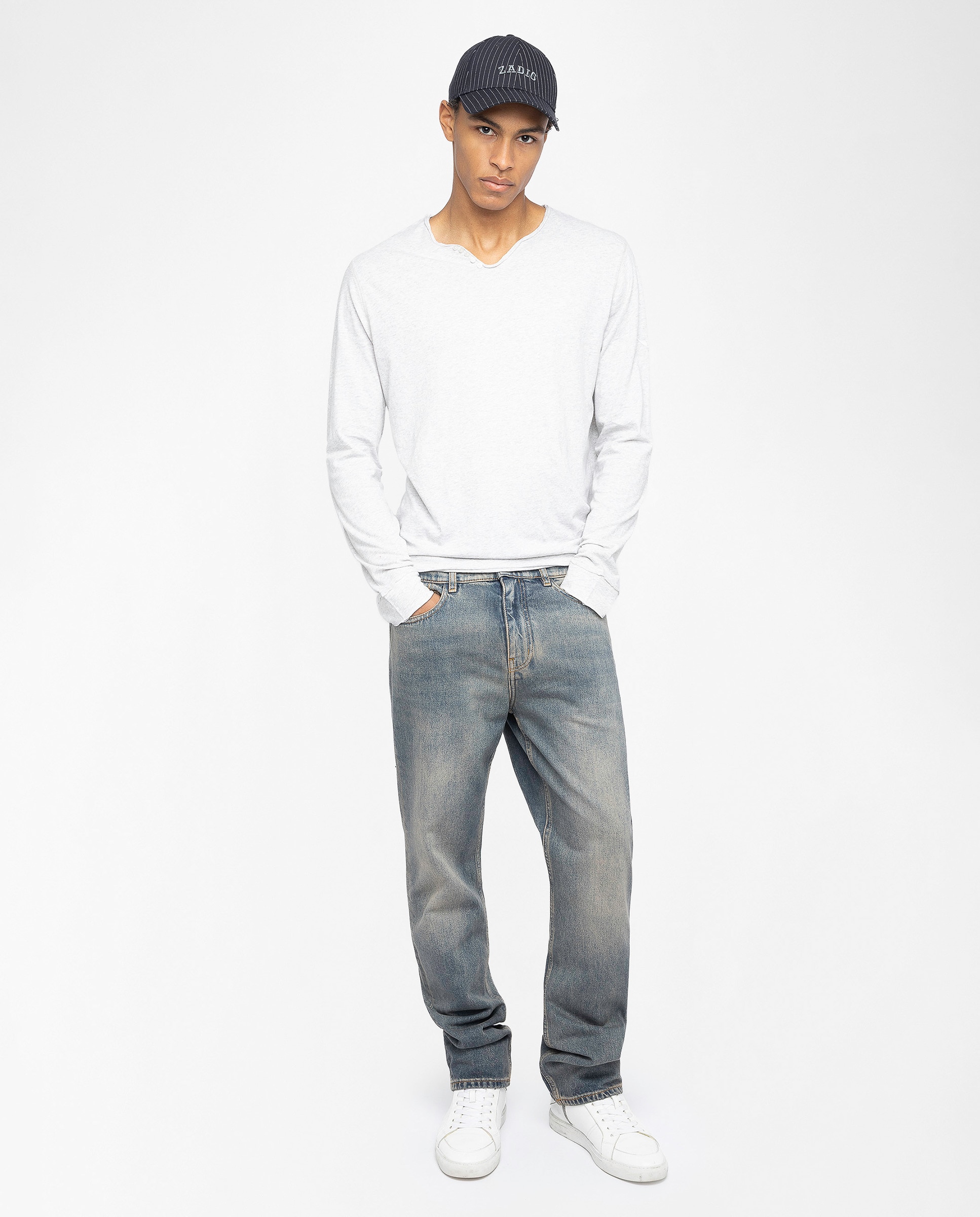 Camiseta de manga larga de hombre tunecina de algodón - Zadig & Voltaire - Gris Gris-4