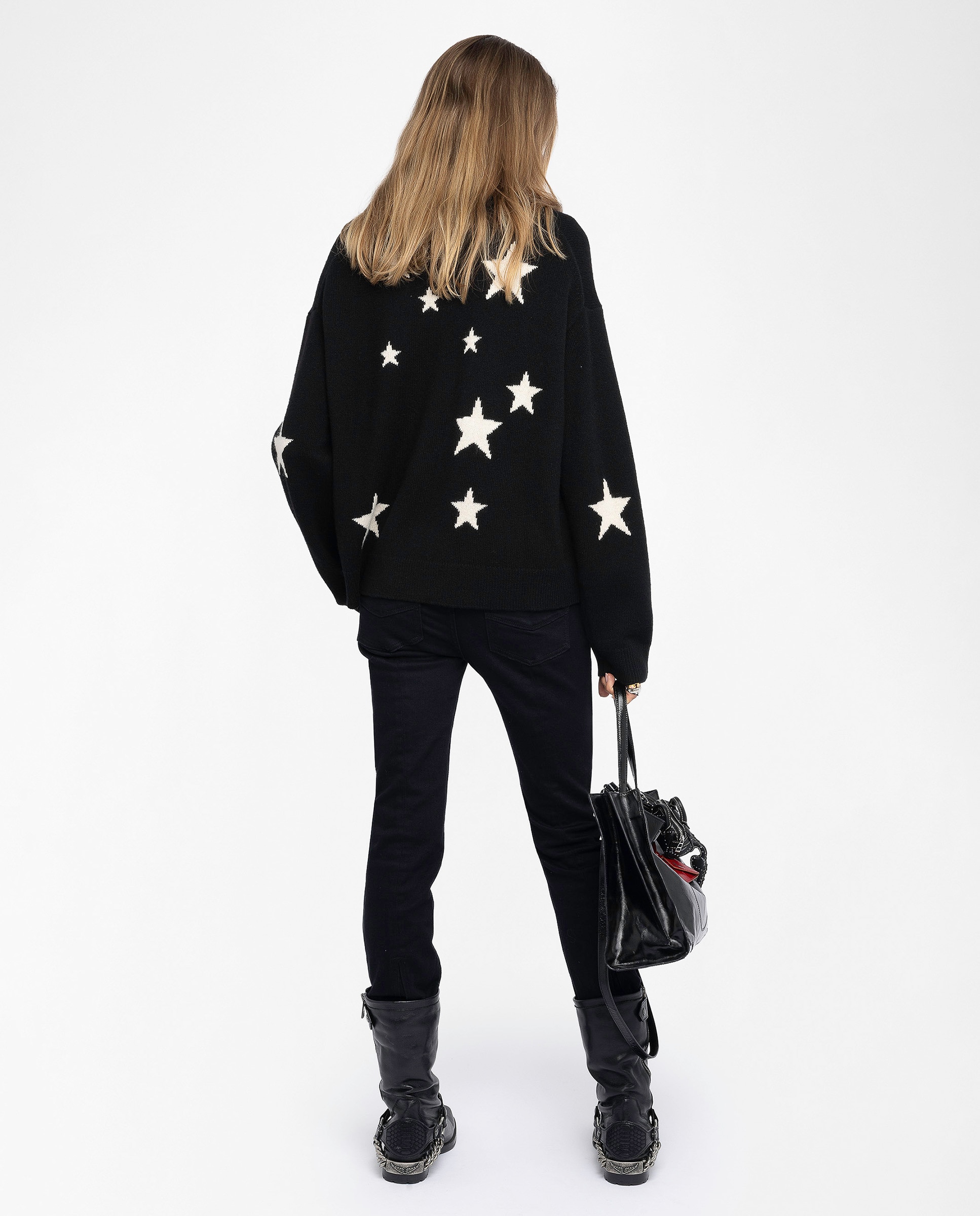 Jersey de mujer 100% cachemira de cuello redondo con estrellas - Zadig & Voltaire - Negro Negro-2