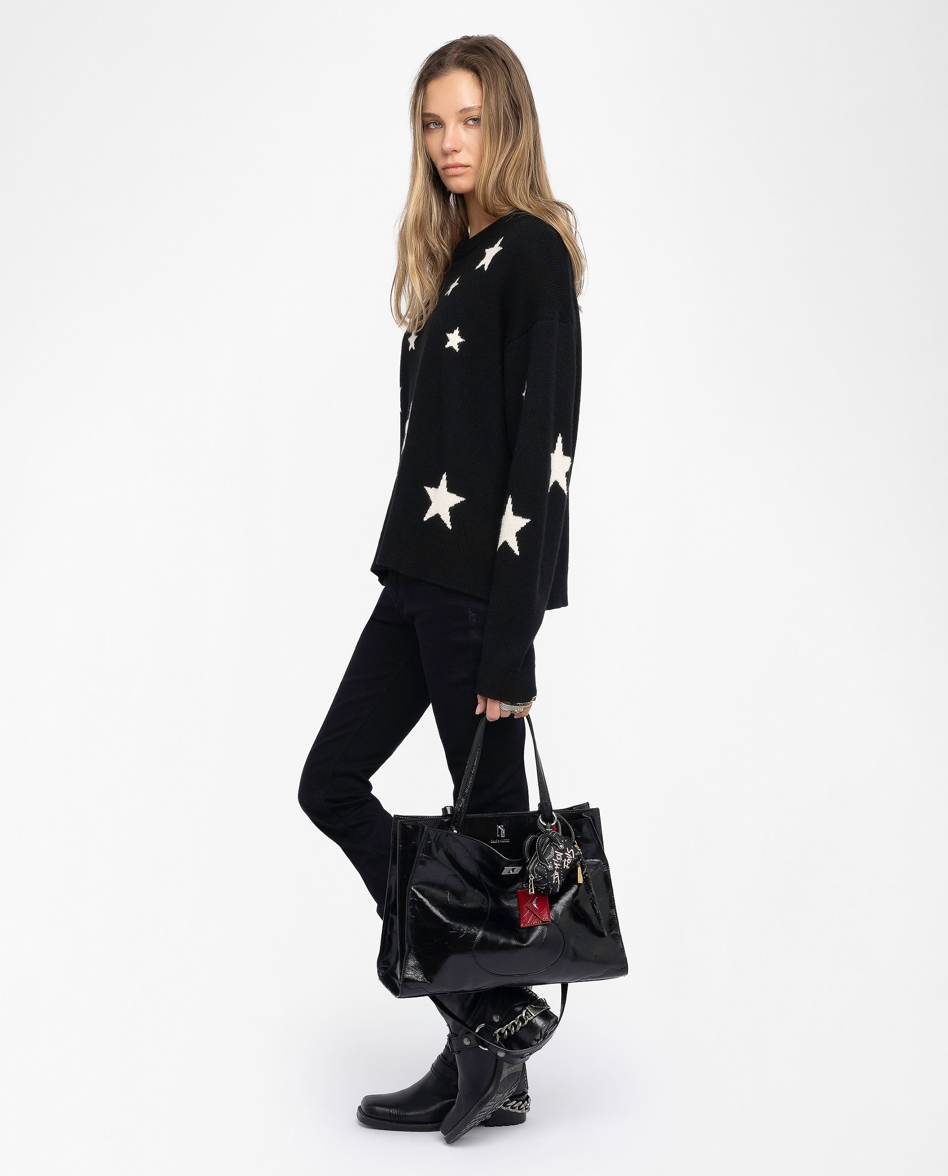 Jersey de mujer 100% cachemira de cuello redondo con estrellas - Zadig & Voltaire - Negro Negro-3