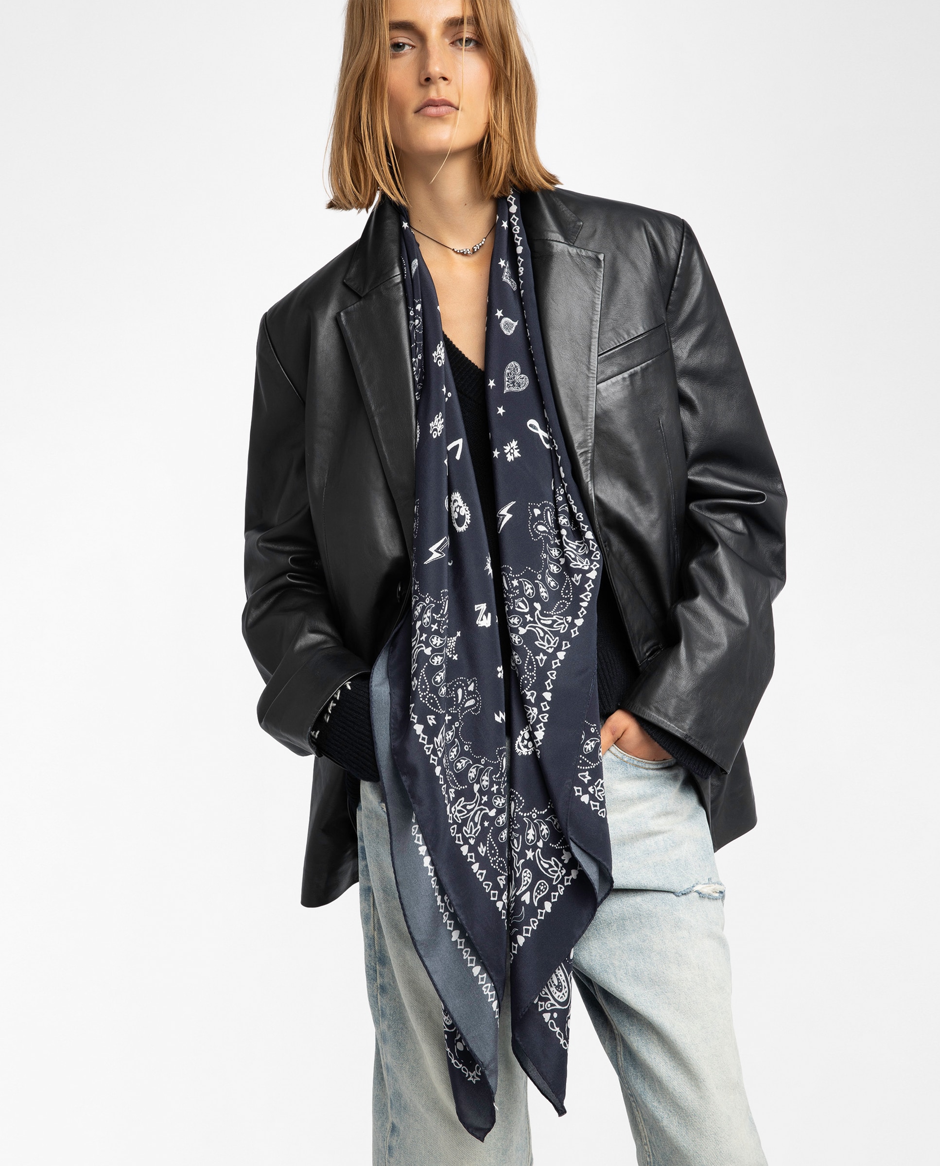 Pañuelo de mujer de seda con estampado bandana - Zadig & Voltaire - Negro Negro-2