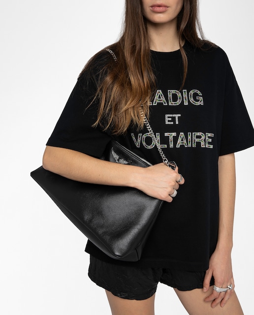 Imagen 0 de Camiseta de mujer de manga corta de algodón con strass