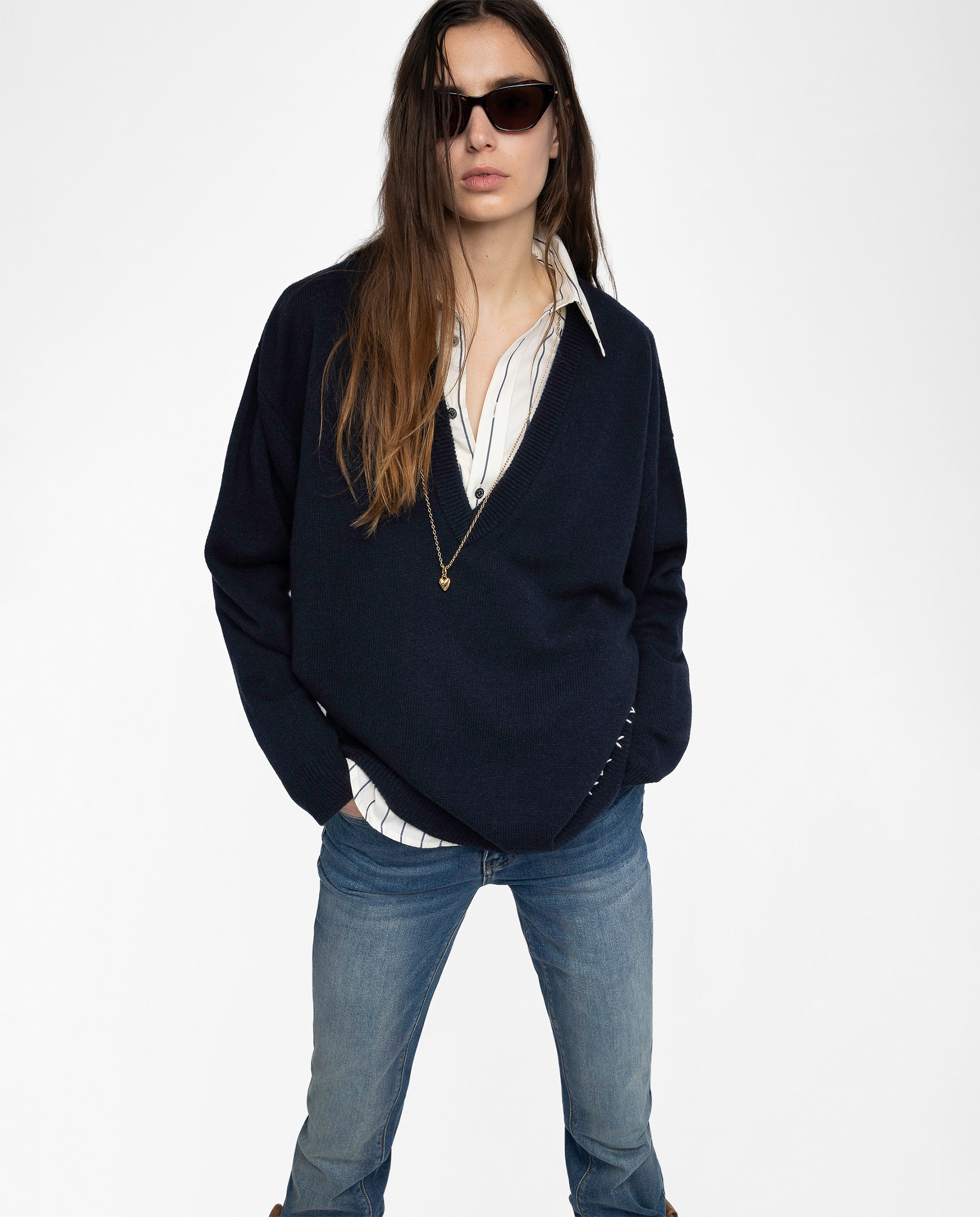 Zadig & Voltaire - Jersey de mujer oversize con cuello en v de cachemira.