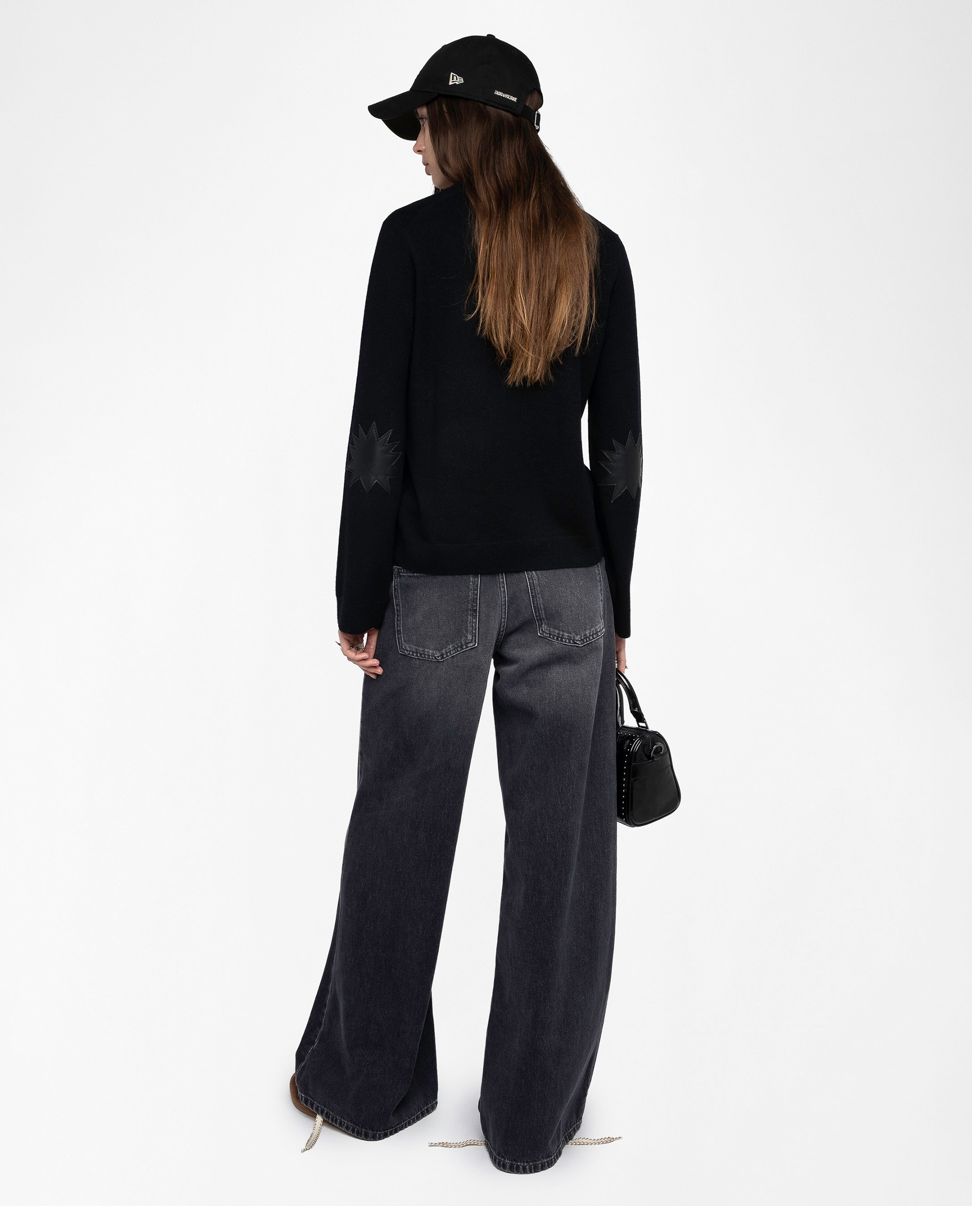 Jersey de mujer de cuello redondo de cachemira con mangas largas y parche de cuero - Zadig & Voltaire - Negro Negro-2