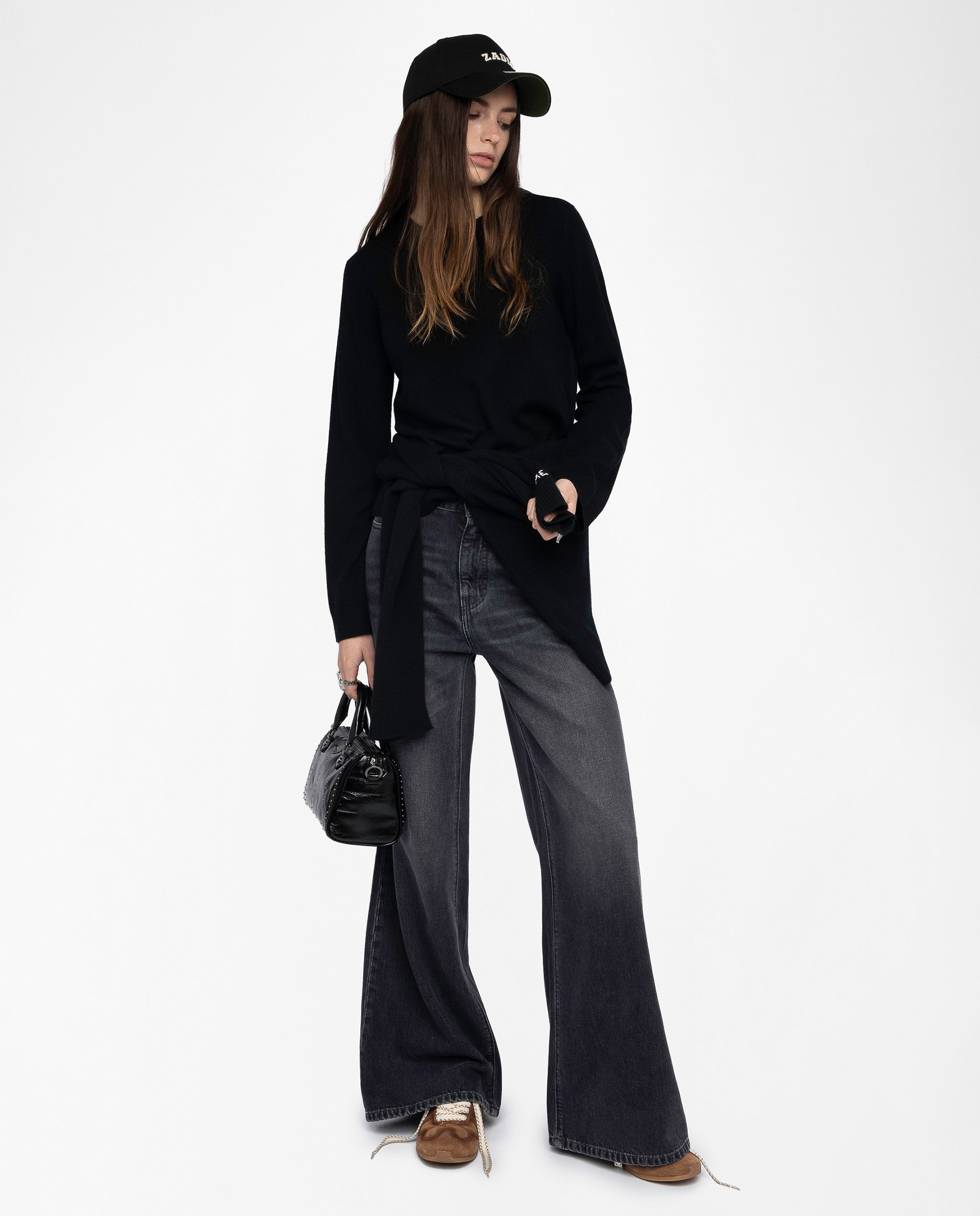 Jersey de mujer de cuello redondo de cachemira con mangas largas y parche de cuero - Zadig & Voltaire - Negro Negro-5