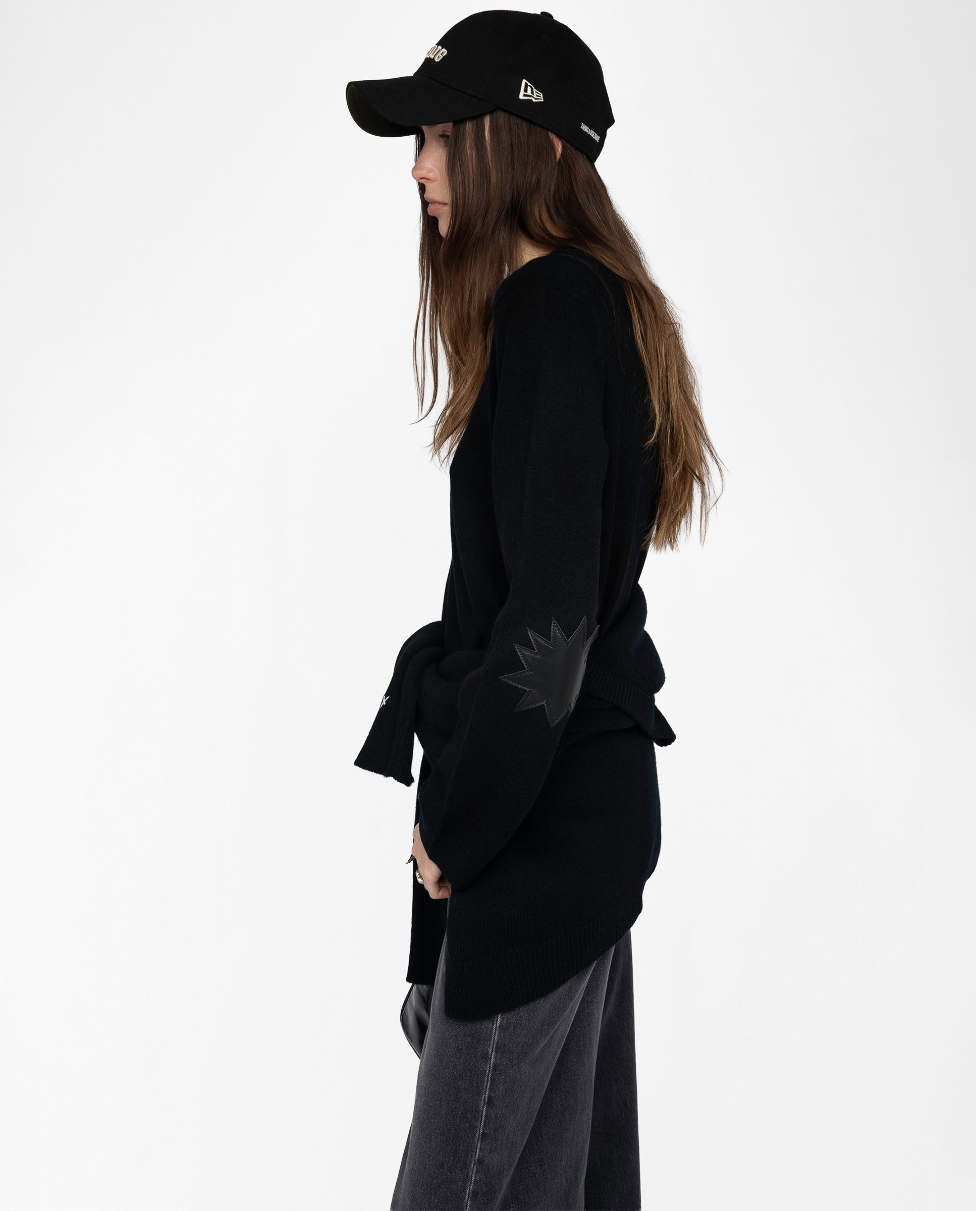 Jersey de mujer de cuello redondo de cachemira con mangas largas y parche de cuero - Zadig & Voltaire - Negro Negro-6