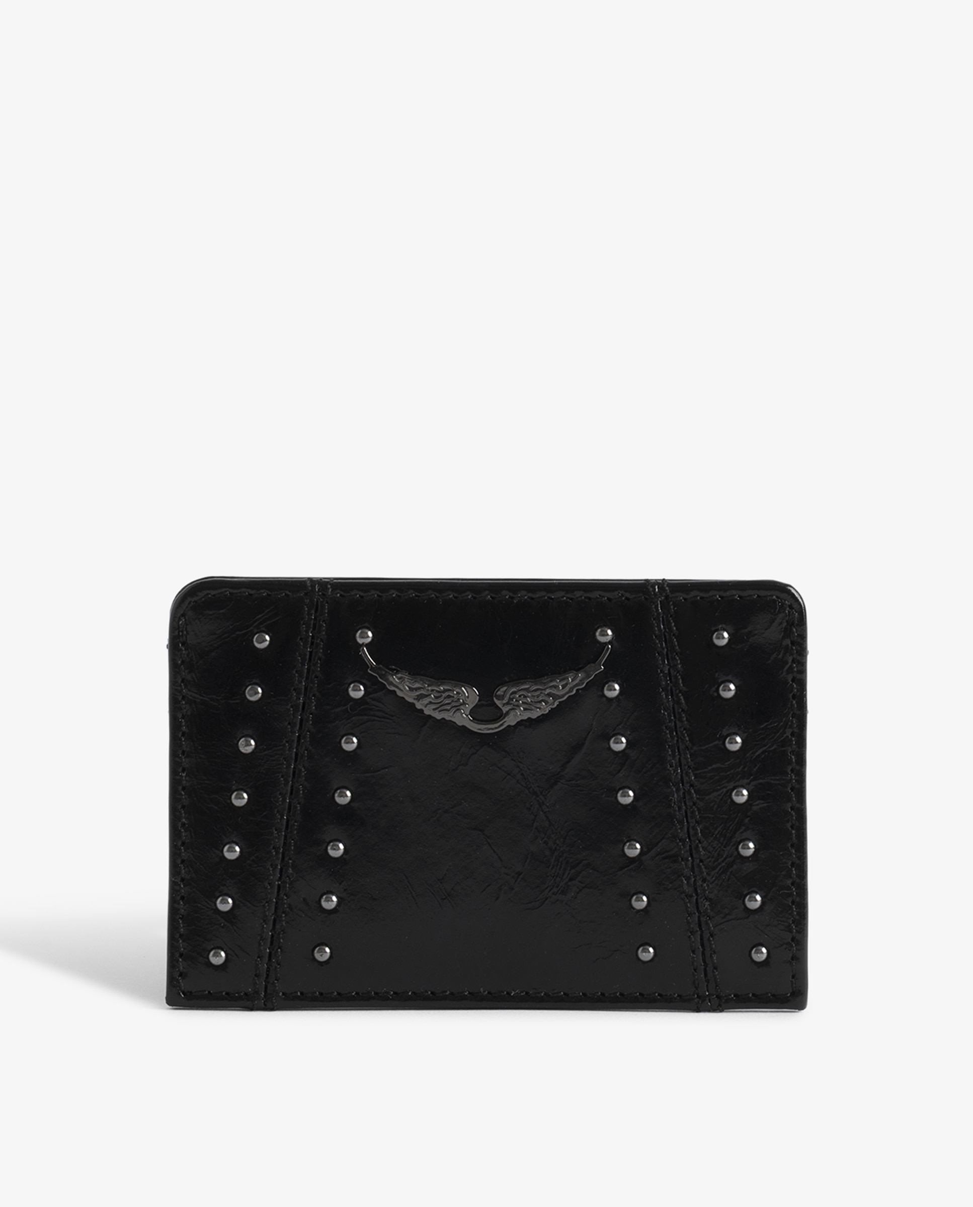 Imagen 0 de Tarjetero de piel vintage con tachuelas Negro