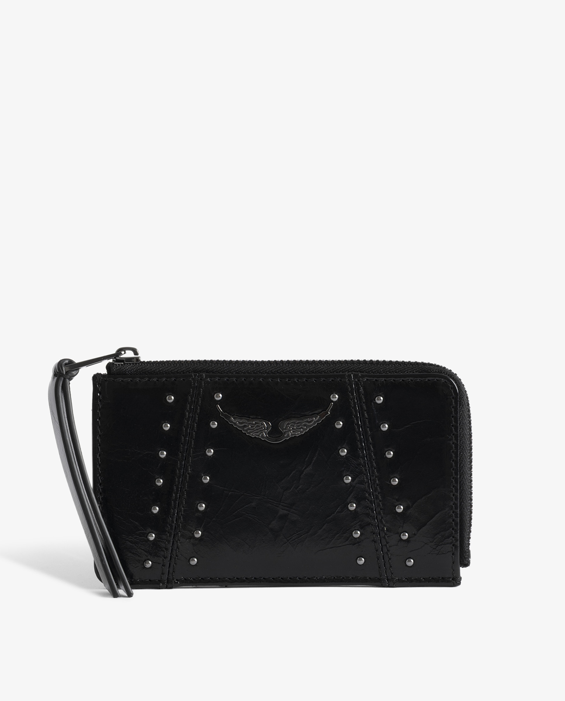 Tarjetero de mujer vintage de cuero con cremallera y tachuelas - Zadig & Voltaire - Negro Negro-1