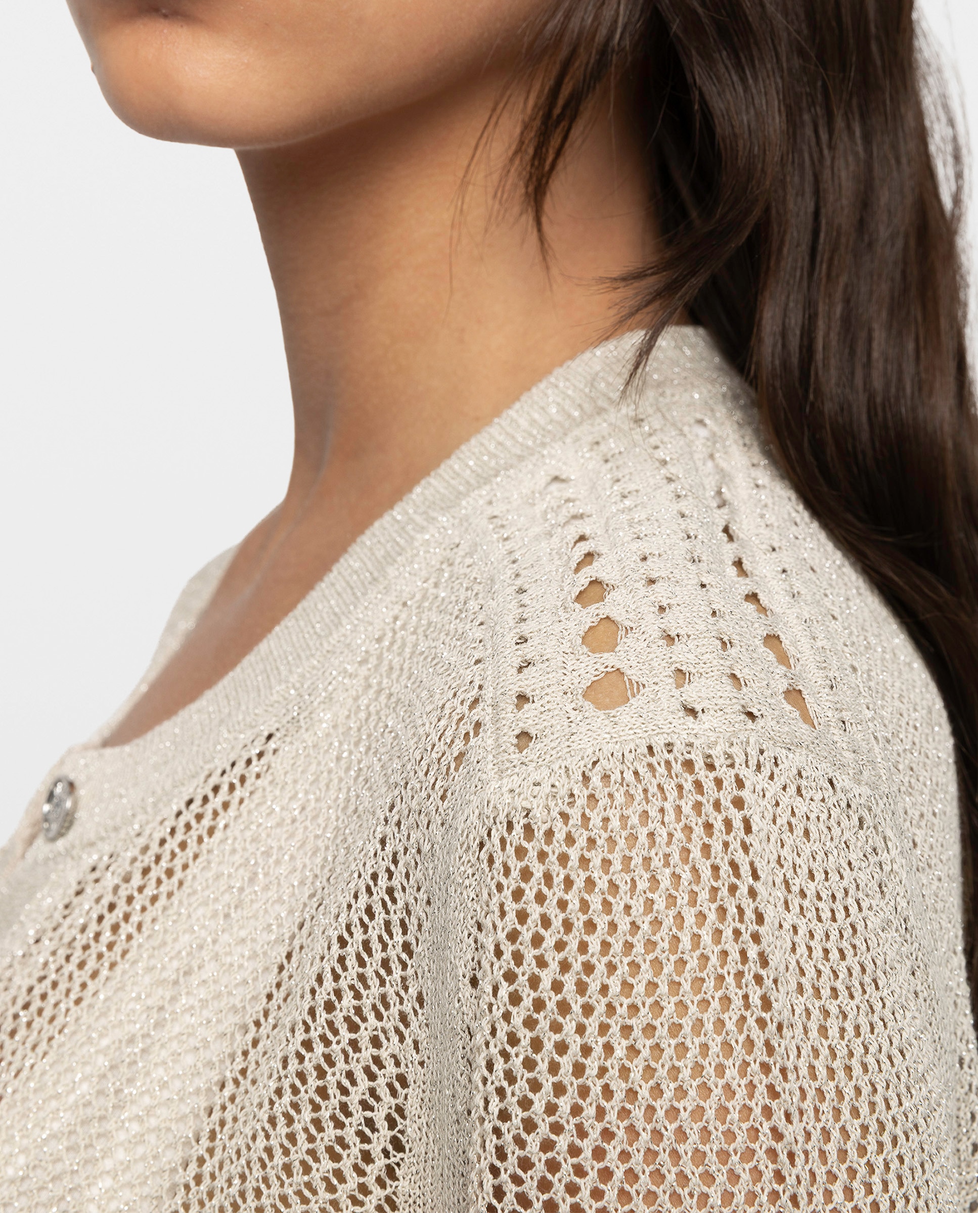 Jersey de mujer con diseño mandala, cuello redondo abotonado y mangas largas - Zadig & Voltaire - Beige Beige-5