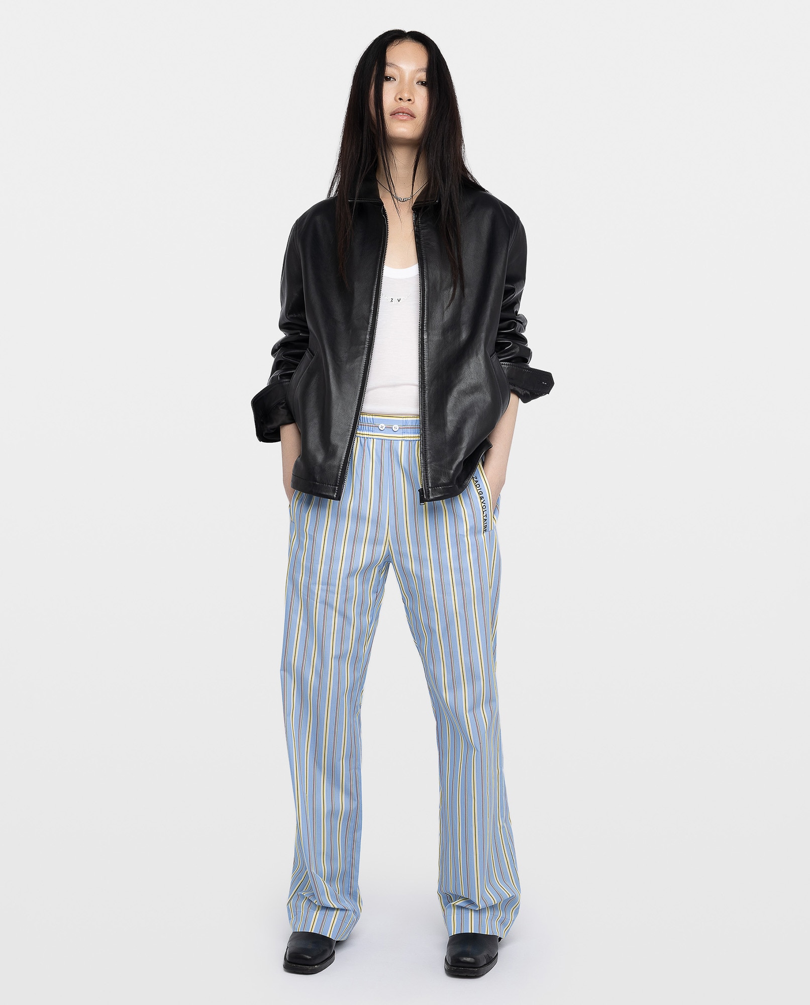 Zadig & Voltaire - Pantalón de mujer de corte recto estilo jogger con rayas.