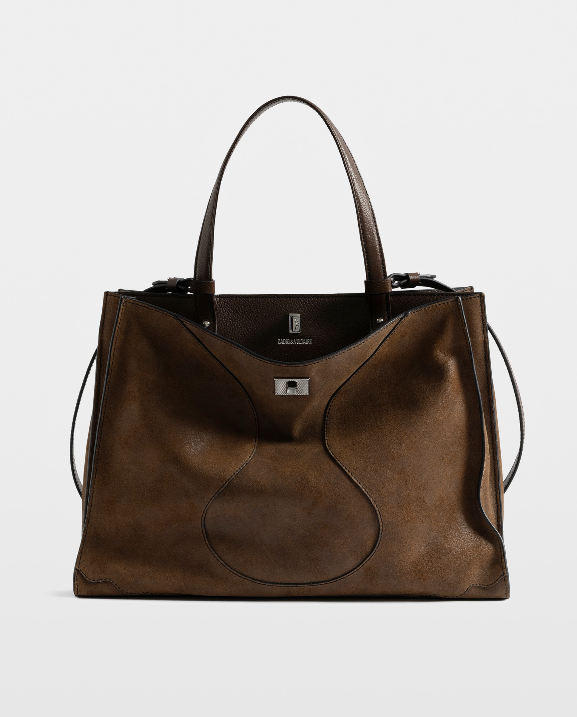 Bolso de mano de ante grande con cierre de firma - Zadig & Voltaire - Marrón Marrón-1
