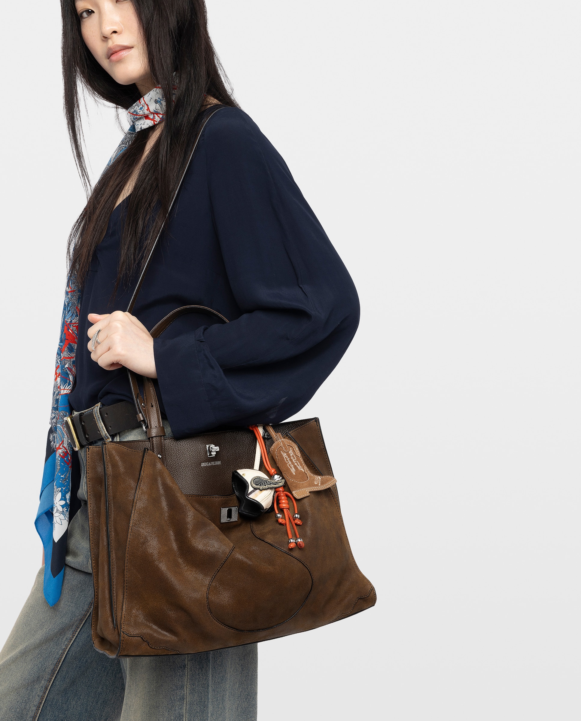 Bolso de mano de ante grande con cierre de firma - Zadig & Voltaire - Marrón Marrón-3