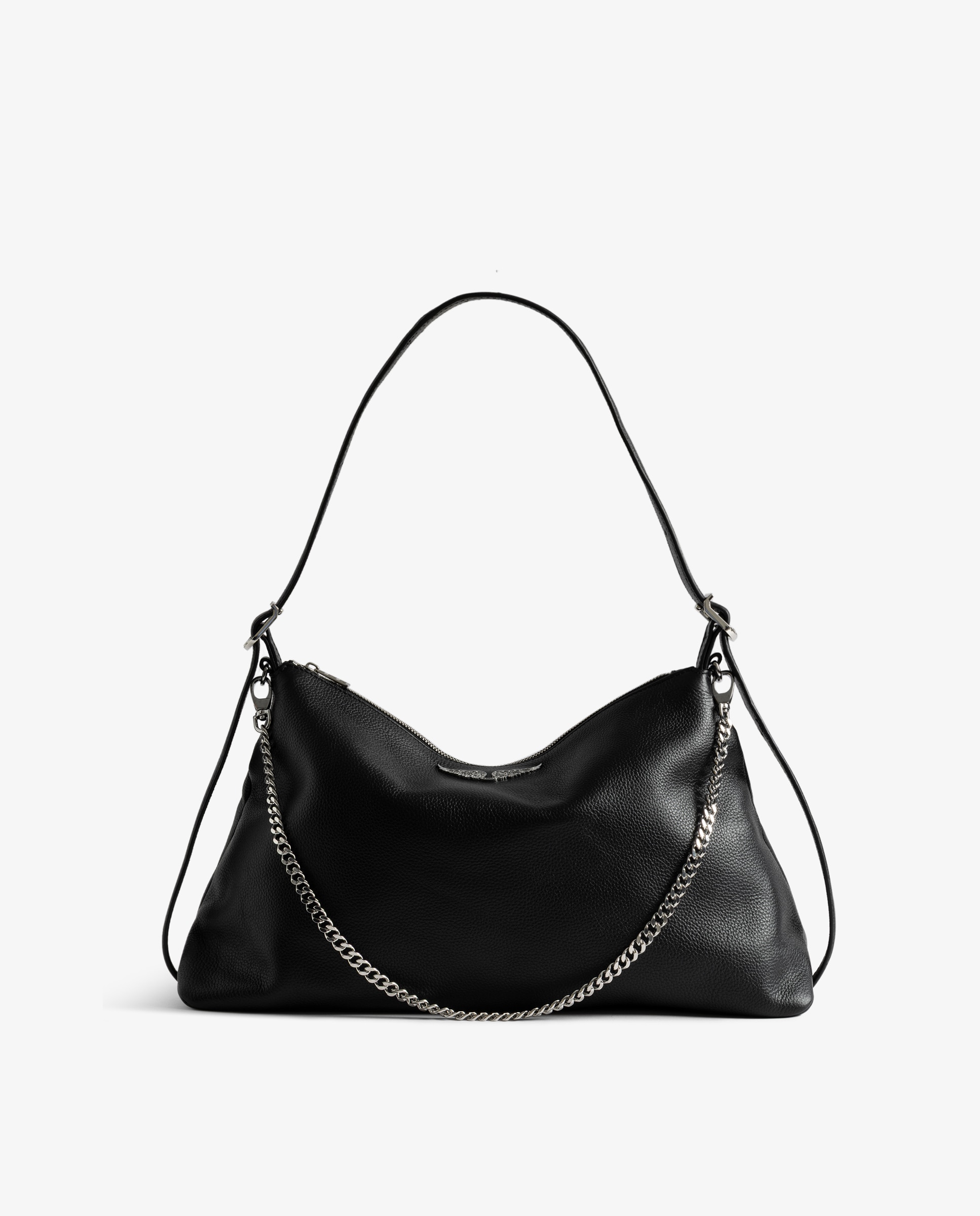 Bolso de mano mediano de piel granulada con cadena y pedrería - Zadig & Voltaire - Negro Negro-1