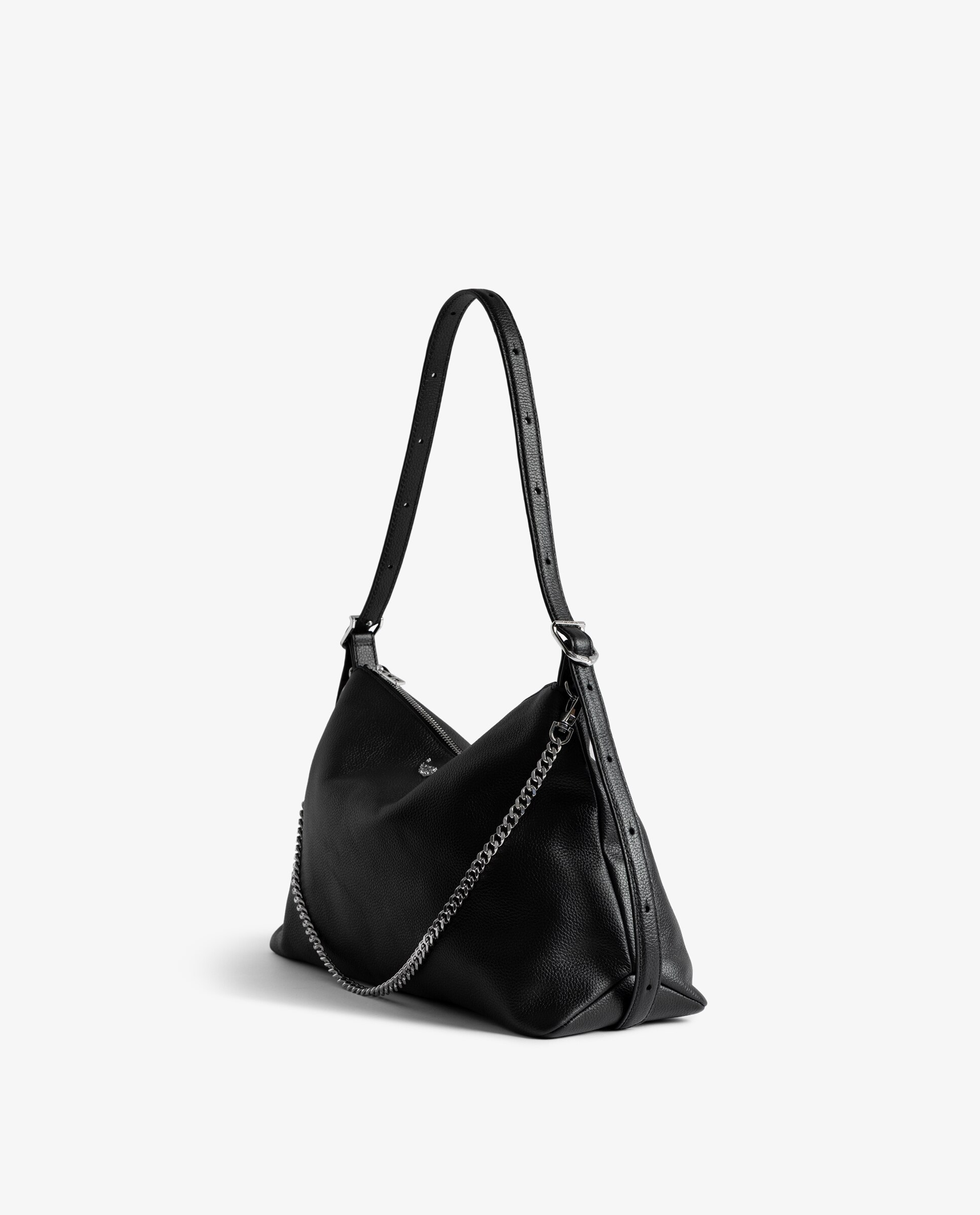 Bolso de mano mediano de piel granulada con cadena y pedrería - Zadig & Voltaire - Negro Negro-4