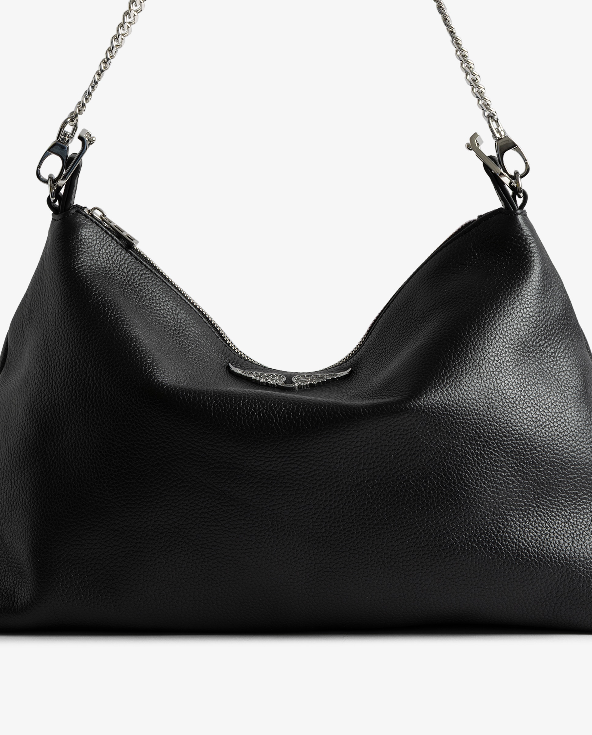 Bolso de mano mediano de piel granulada con cadena y pedrería - Zadig & Voltaire - Negro Negro-6