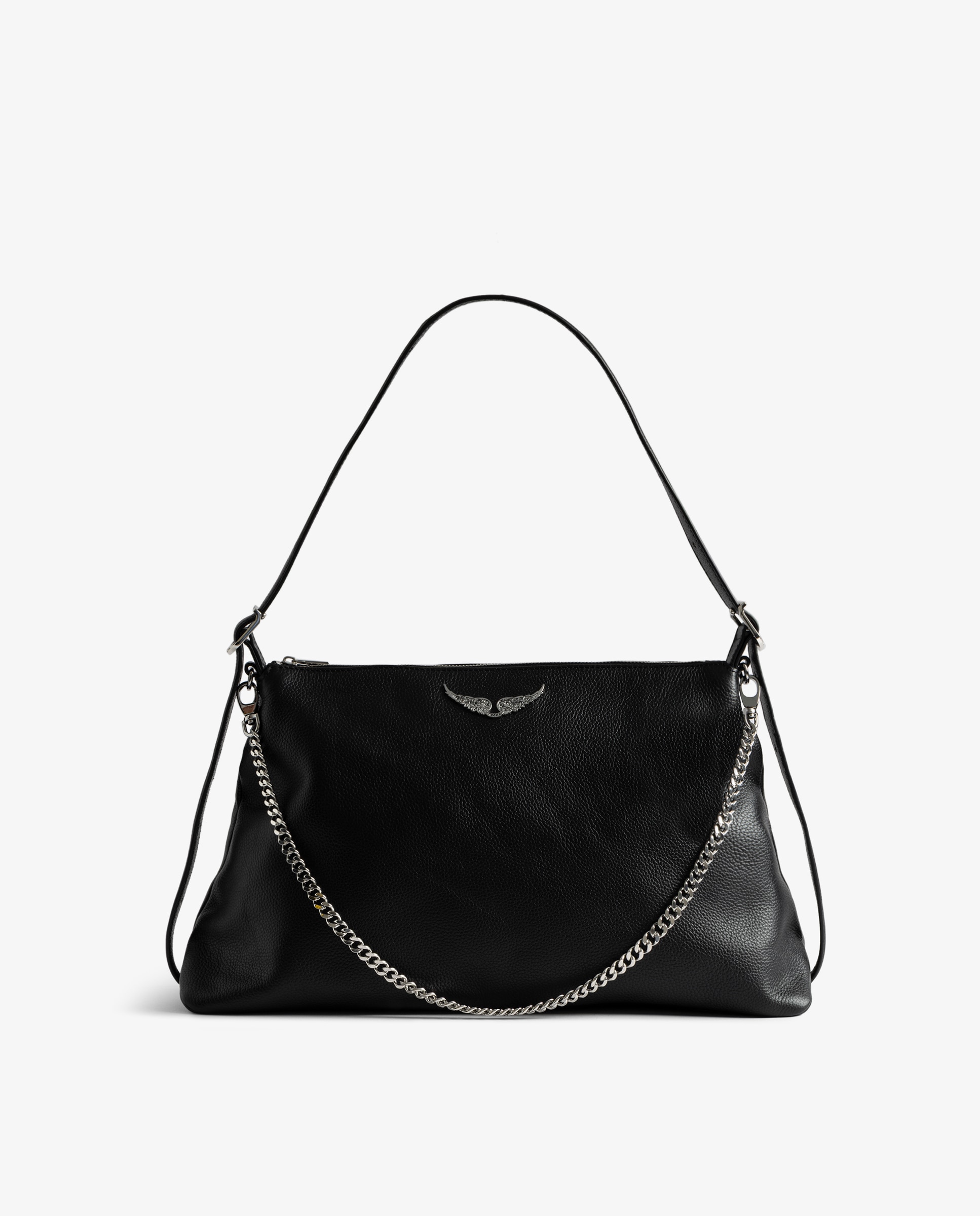 Bolso de mano mediano de piel granulada con cadena y pedrería - Zadig & Voltaire - Negro Negro-7