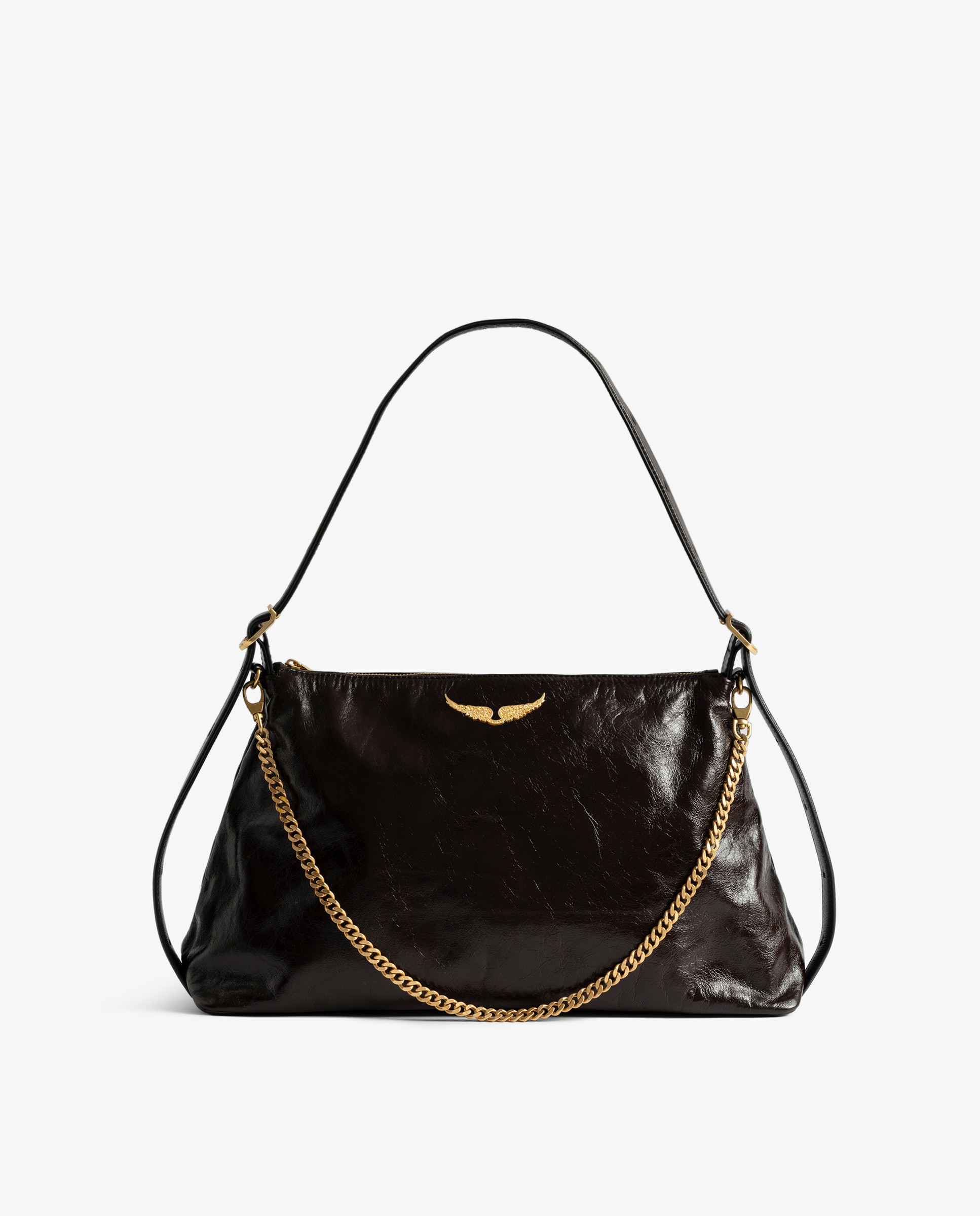Bolso de mano mediano de piel con efecto vintage, cadena y strass - Zadig & Voltaire - Marrón oscuro Marrón oscuro-1