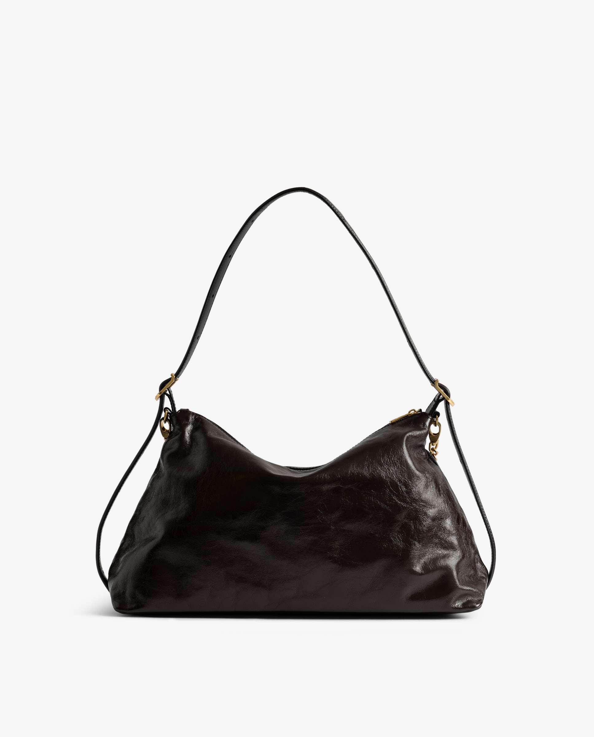 Bolso de mano mediano de piel con efecto vintage, cadena y strass - Zadig & Voltaire - Marrón oscuro Marrón oscuro-5